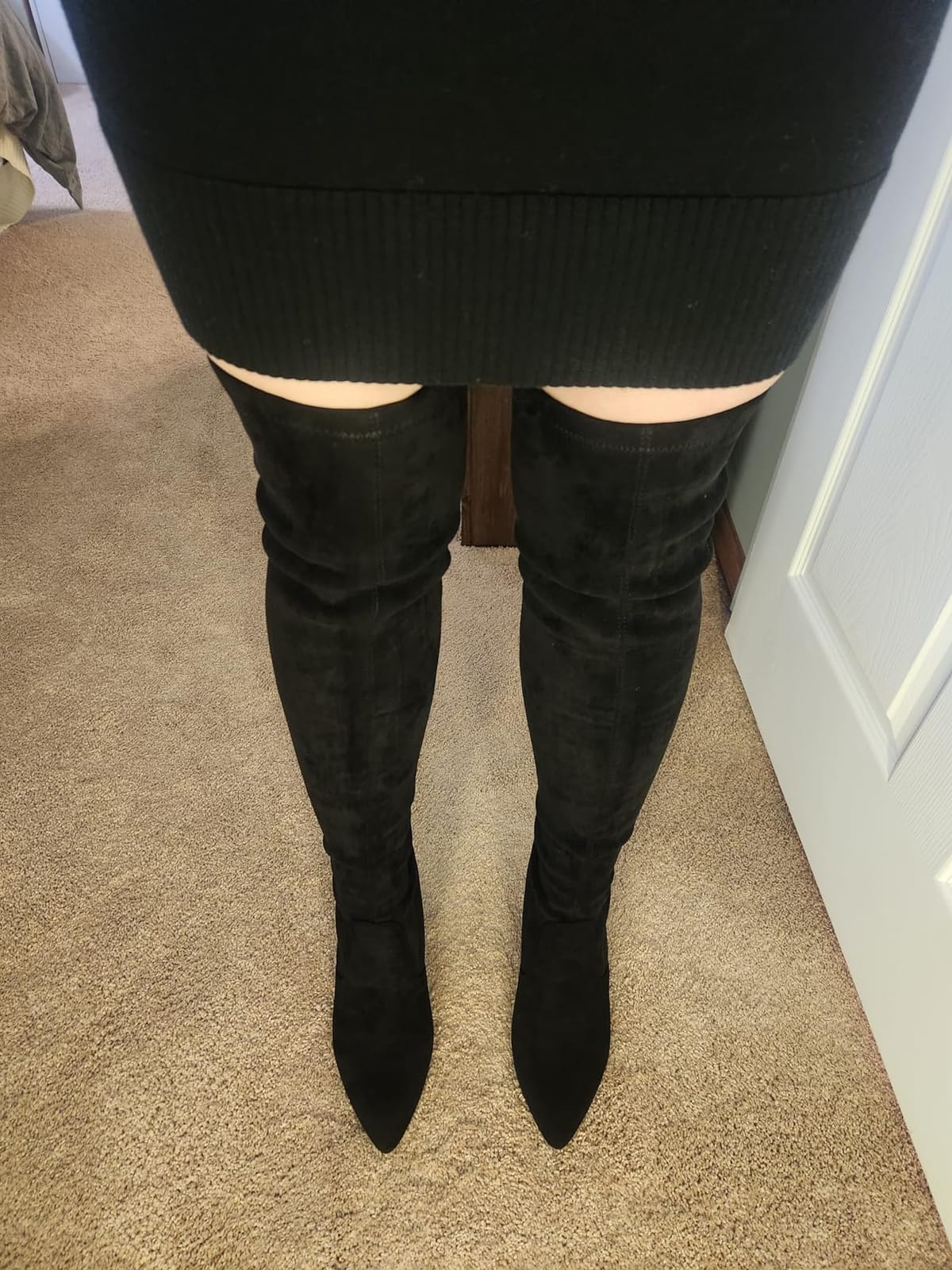 Mtzyoa Thigh High Block Heel Boot Women Pointed Toe Stretch Over The Knee Boots customer photo 2