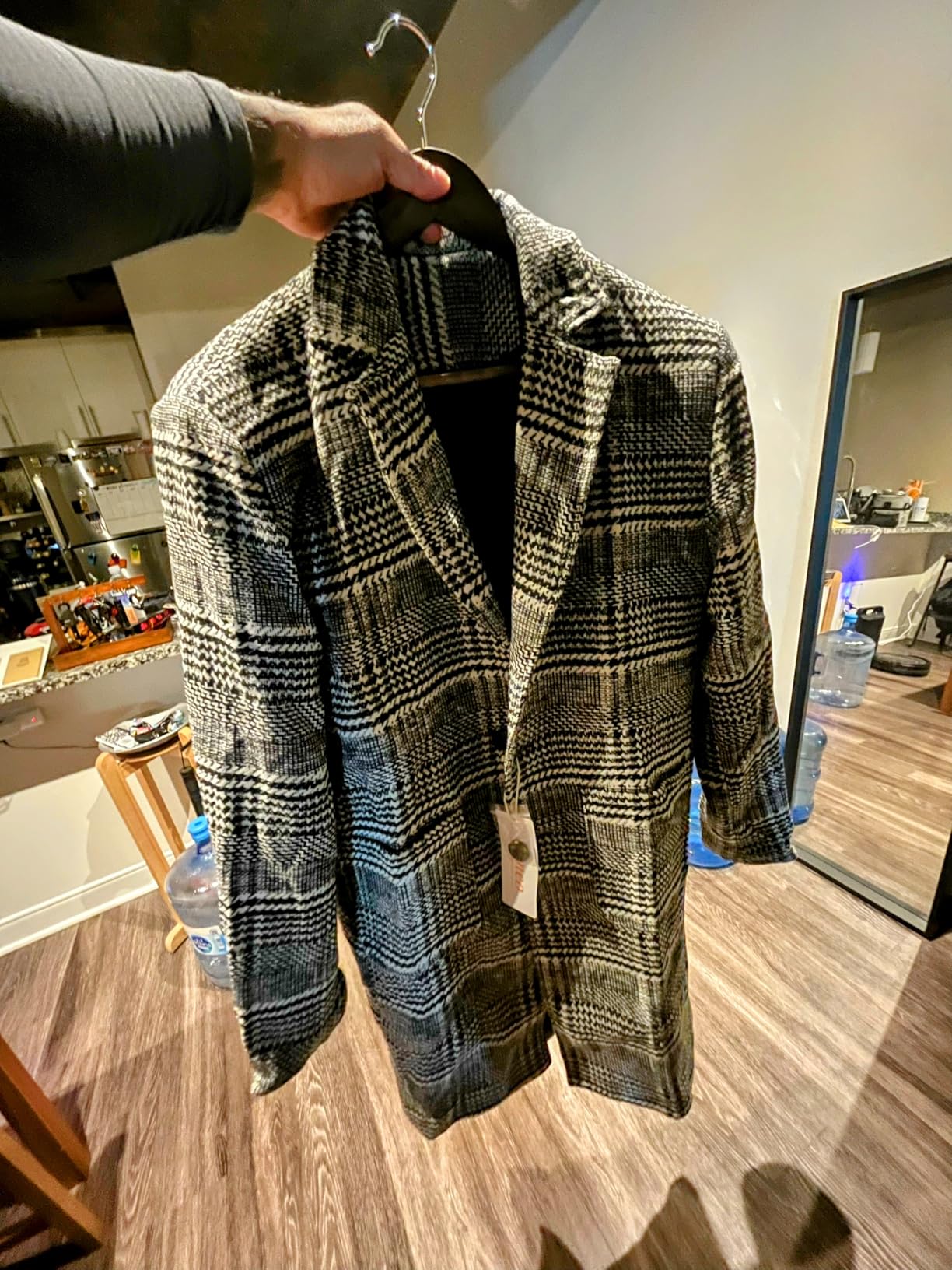 UANEO Men's Wool Blend Trench Coat Single Breasted Plaid Pea Coat customer photo 1