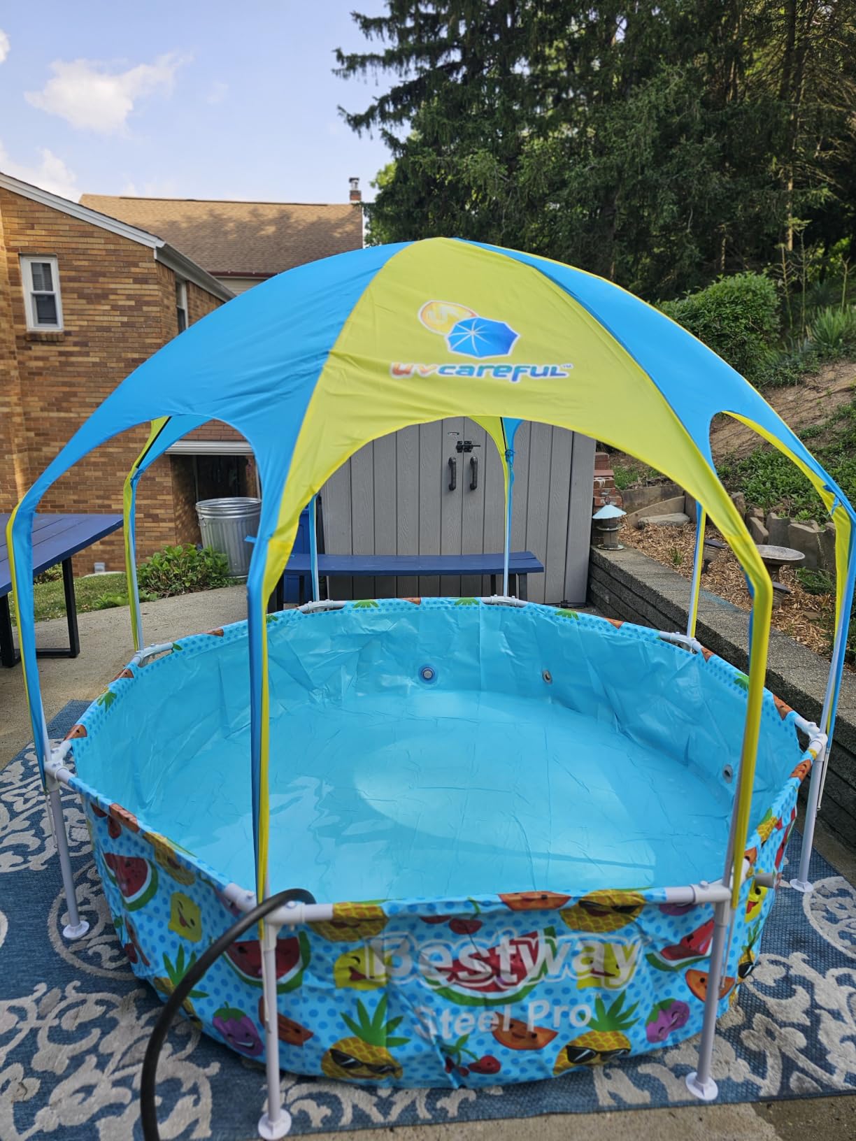 H2OGO! Kids Splash-in-Shade 8-Foot Round Steel Frame Above Ground Pool with Water Mister and Canopy Sunshade, Green Tropical Leaf Print customer photo 2