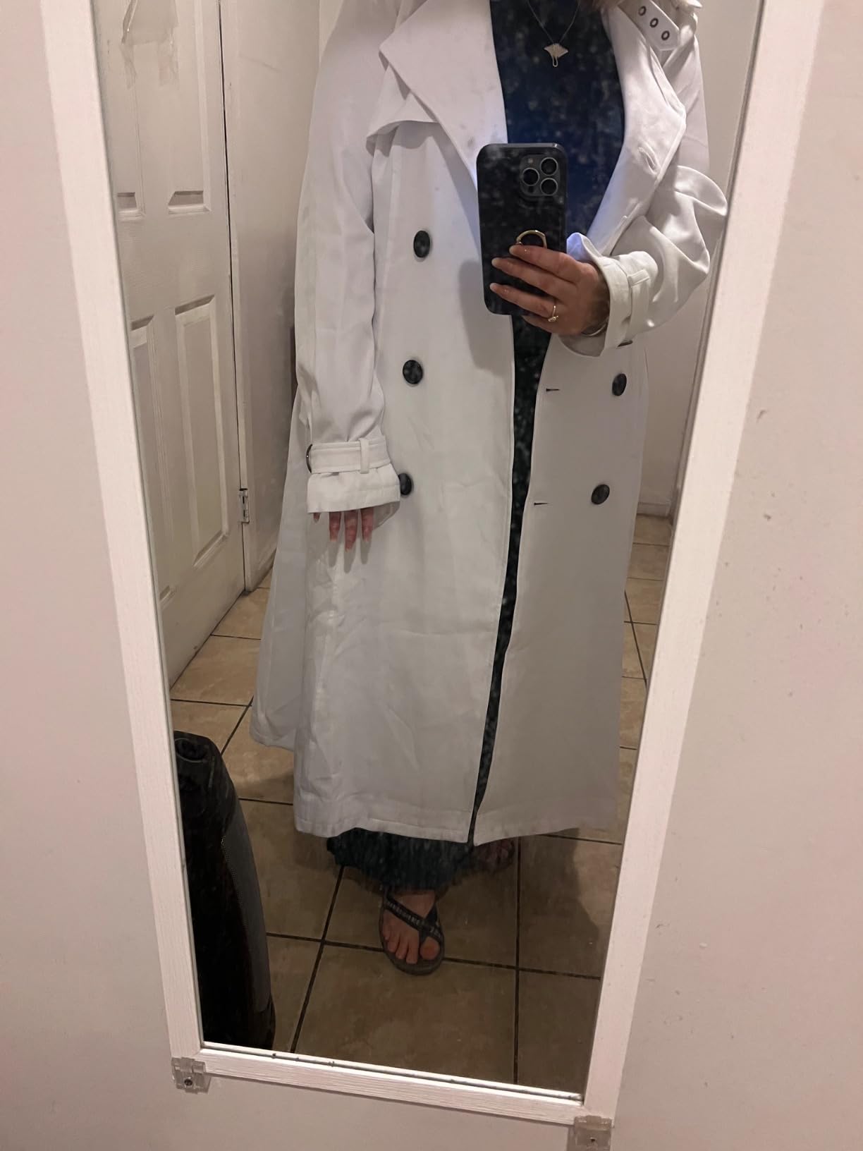 ebossy Women's Double Breasted Duster Trench Coat Slim Long Sleeve Overcoat customer photo 2