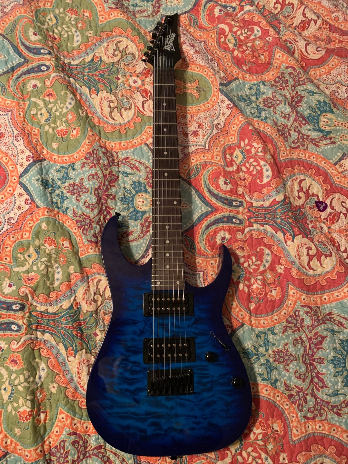 Ibanez Gio GRG7221QA Electric Guitar - Transparent Blue Burst | 7-string electric guitar with maple neck and 24 frets for metal, rock and practice customer photo 1