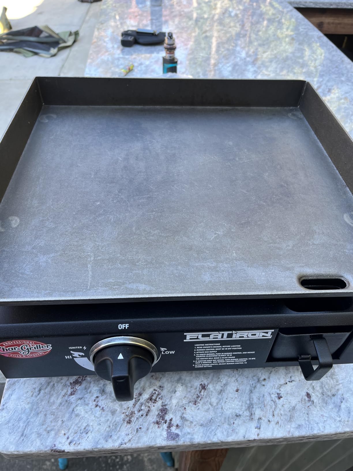 Char-Griller® Flat Iron 1-Burner Portable Propane Gas Flat-Top Griddle with Steel Griddle Top, Includes Electronic Ignition, 265 Cooking Square Inches in Black, Model E8217 customer photo 2