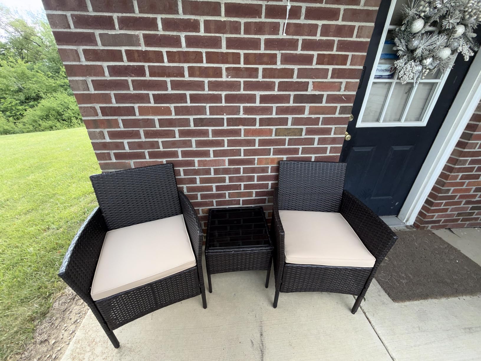 Yaheetech 3 Pieces Patio Porch Furniture Set, Outdoor PE Rattan Wicker Conversation Set with Soft Cushions, Glass Coffee Table & 2 Chairs for Garden/Deck/Courtyard/Poolside, Black/Gray customer photo 1