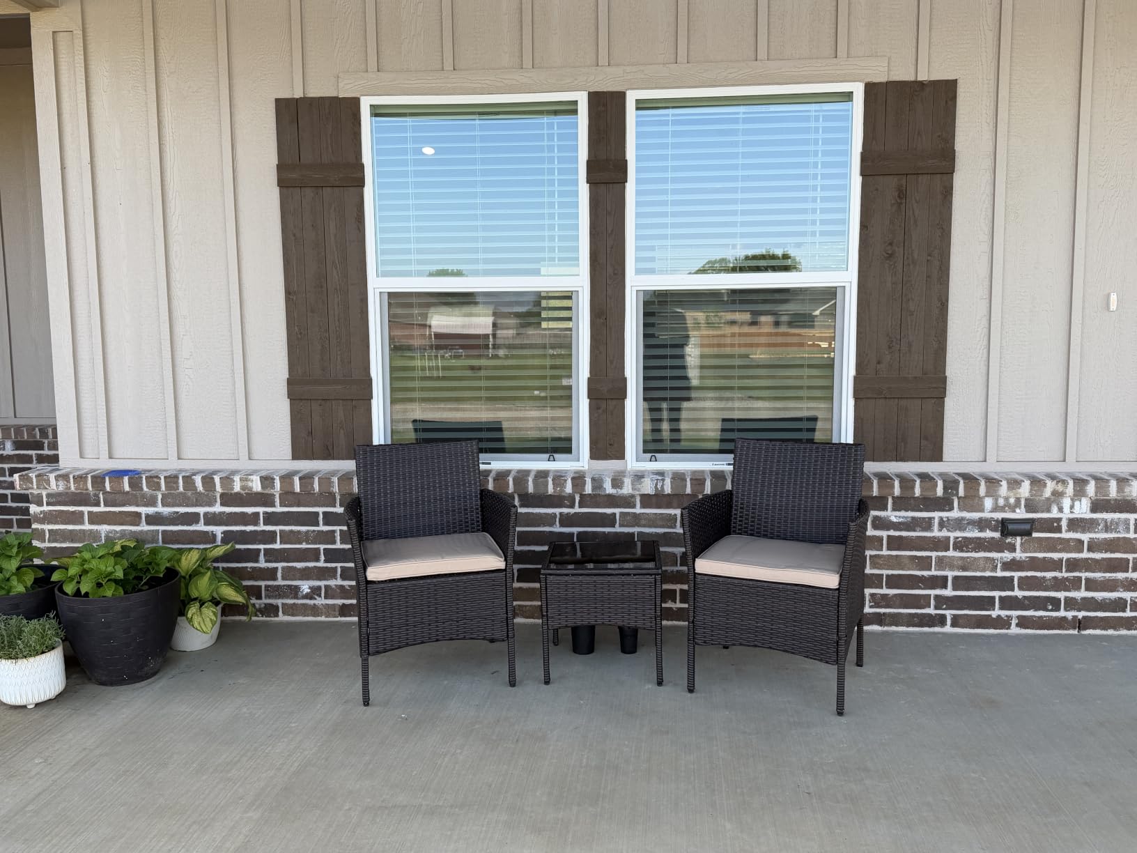 Yaheetech 3 Pieces Patio Porch Furniture Set, Outdoor PE Rattan Wicker Conversation Set with Soft Cushions, Glass Coffee Table & 2 Chairs for Garden/Deck/Courtyard/Poolside, Black/Gray customer photo 2
