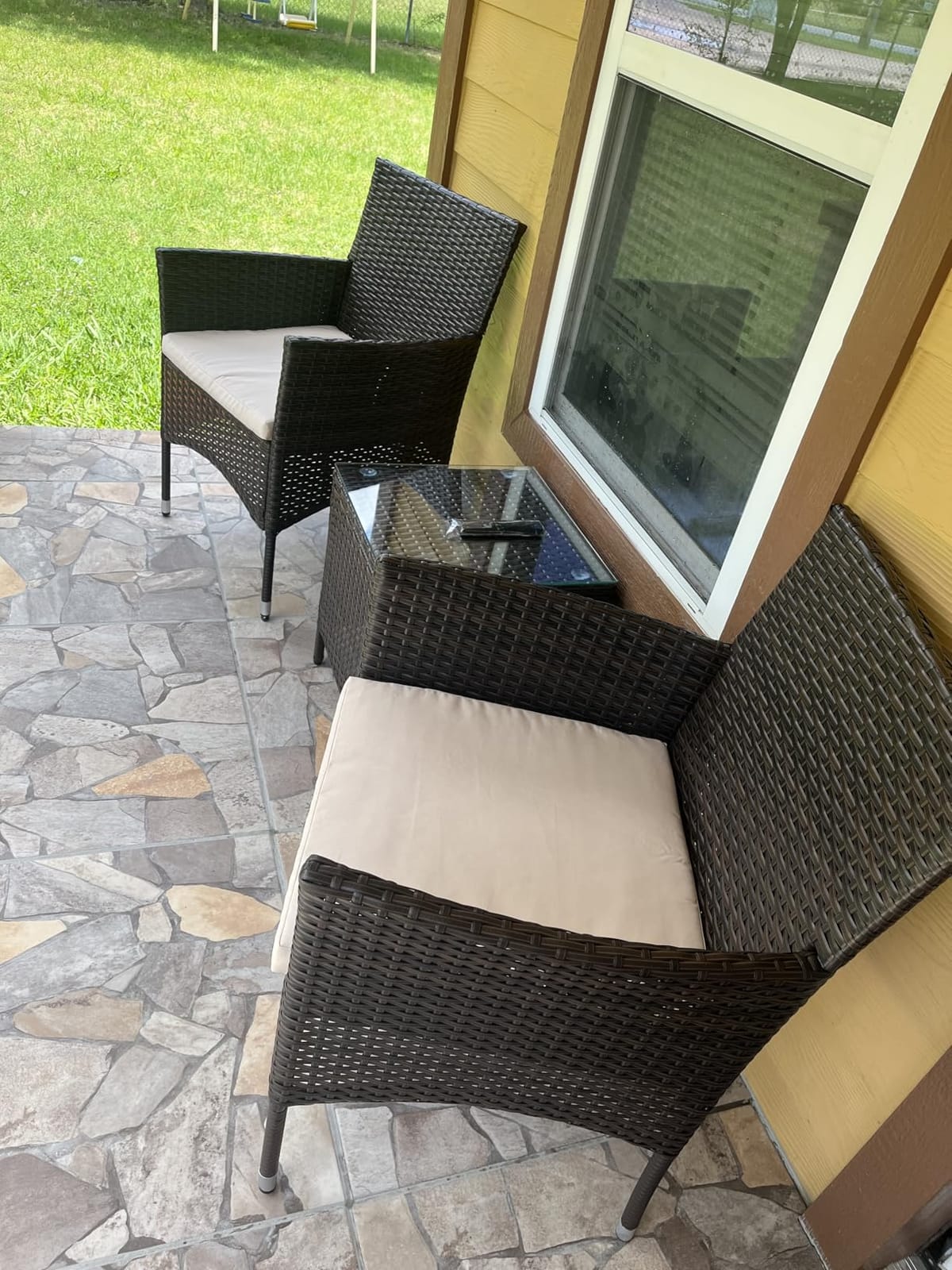Greesum 3 Pieces Patio Furniture Sets Outdoor PE Wicker Chairs,Beige customer photo 2