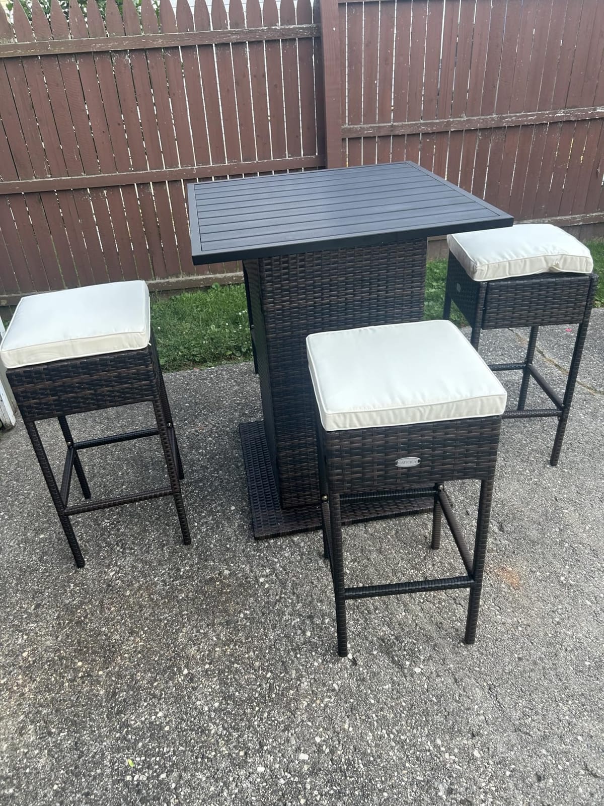 Tangkula Patio Bar Set, 3 Piece Outdoor Rattan Wicker Bar Set with 2 Cushions Stools & Glass Top Table, Outdoor Furniture Set for Patios Backyards Porches Gardens Poolside (Red) customer photo 1