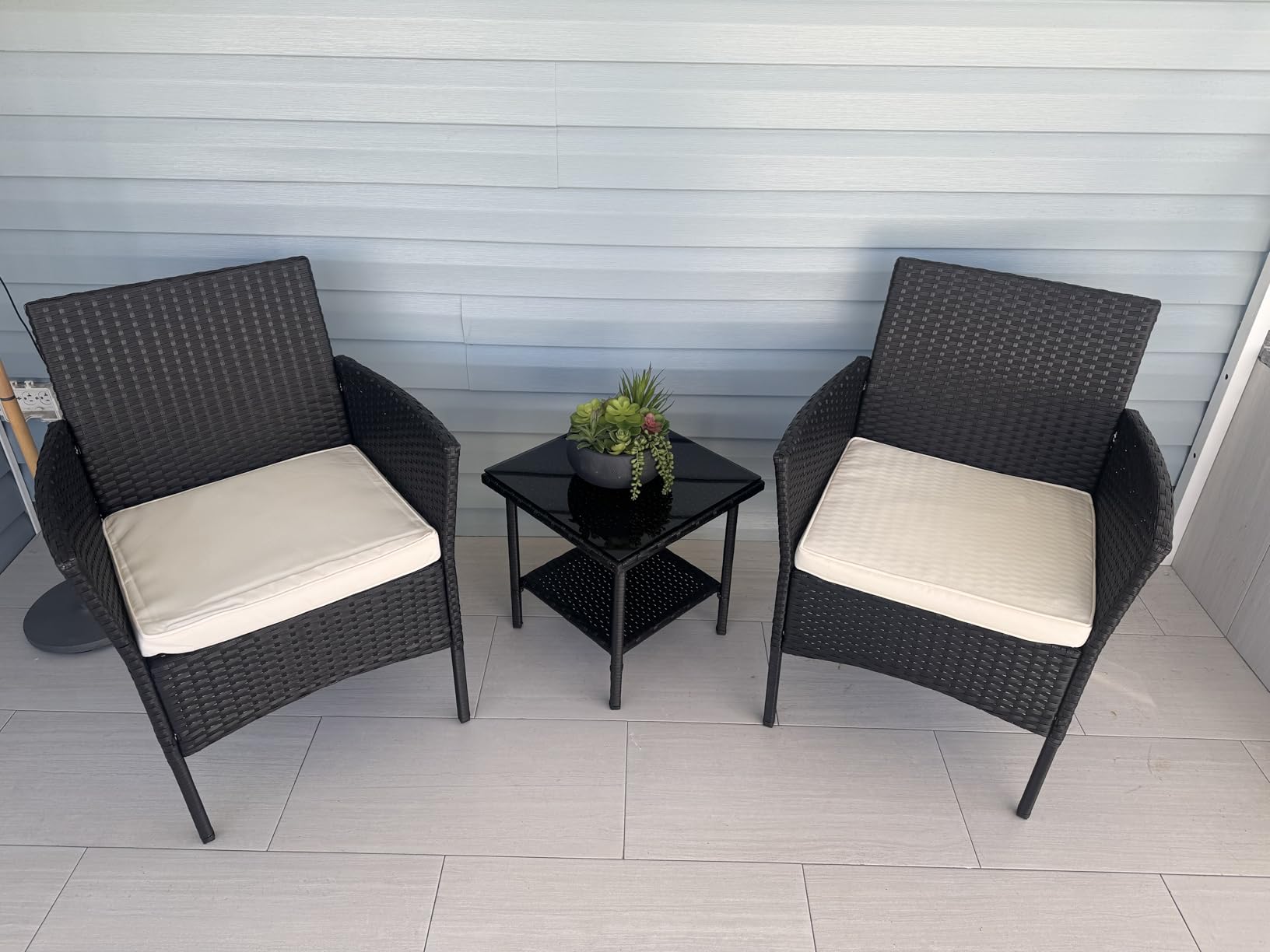 FDW 3-Piece Patio Furniture Set | Black & Beige | Outdoor Wicker Furniture customer photo 1