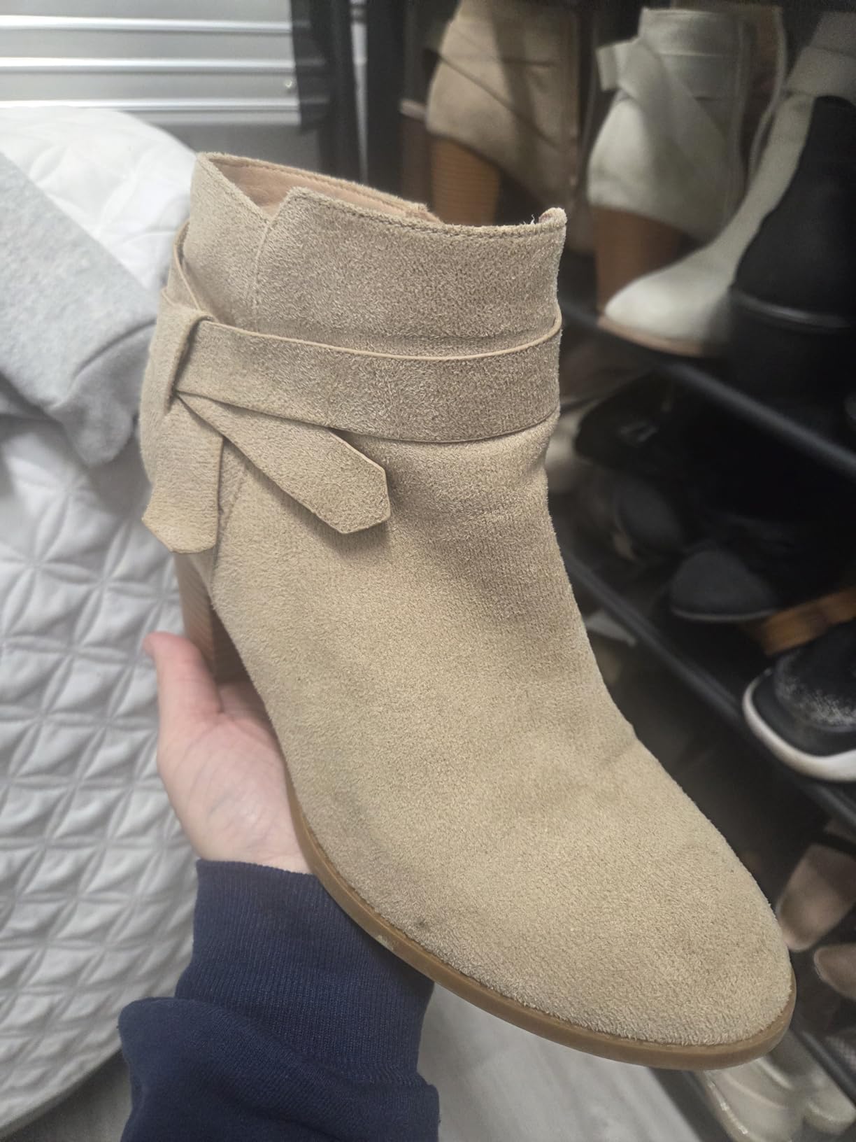 PiePieBuy Women's Tie Knot Chelsea Pump Ankle Boots Closed Toe Stacked Heel Booties Shoes customer photo 1