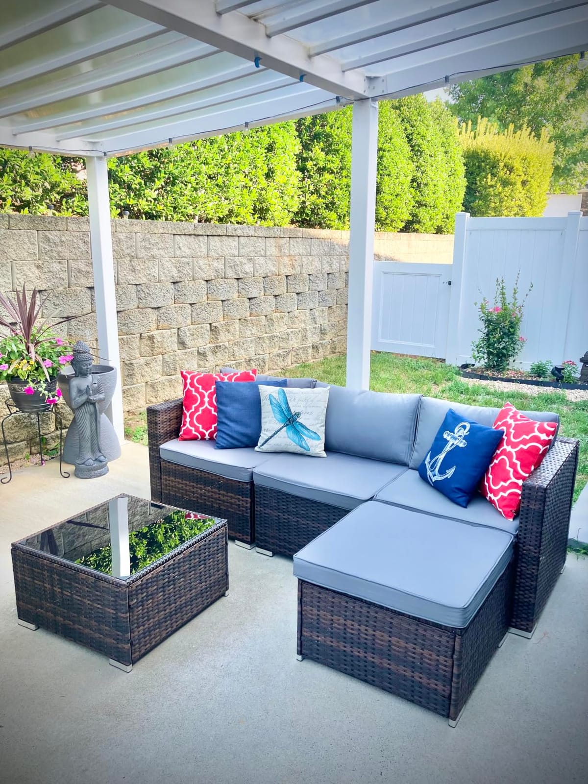 Aiho 5 Pieces Patio Furniture Set All-Weather Outdoor Wicker Sectional Patio Furniture with Cushion and Glass Table (Grey) customer photo 1