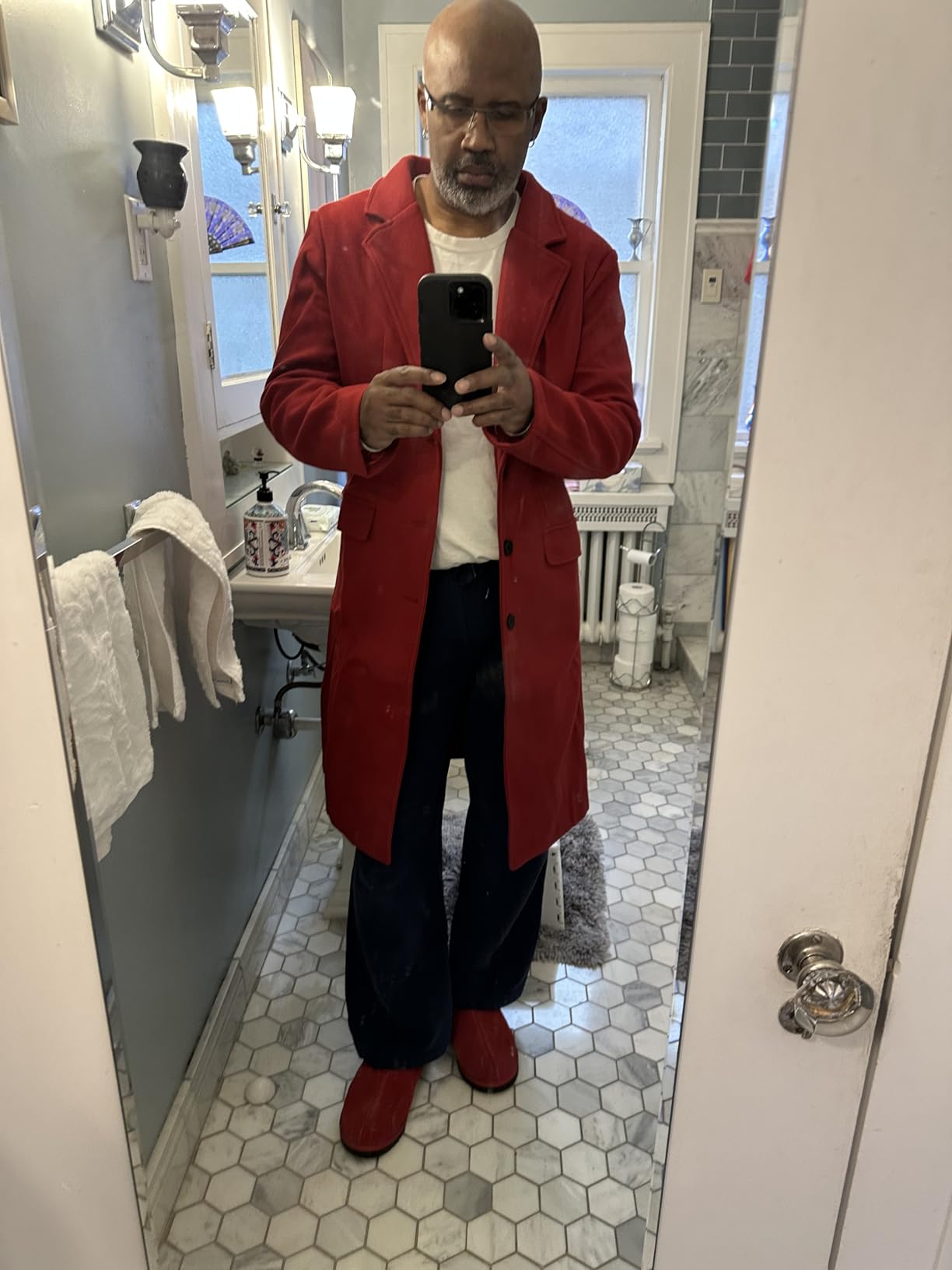 SOMTHRON Mens Trench Coat Single Breasted Long Pea Coat Overcoat customer photo 2