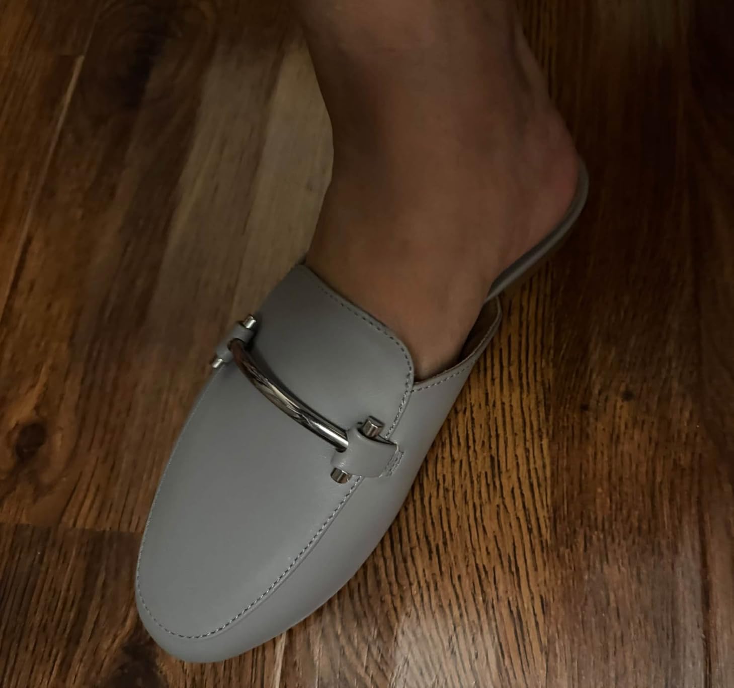 Amazon Essentials Women's Slip-on Backless Buckle Mule Loafer, Beige Crocodile Leather customer photo 1
