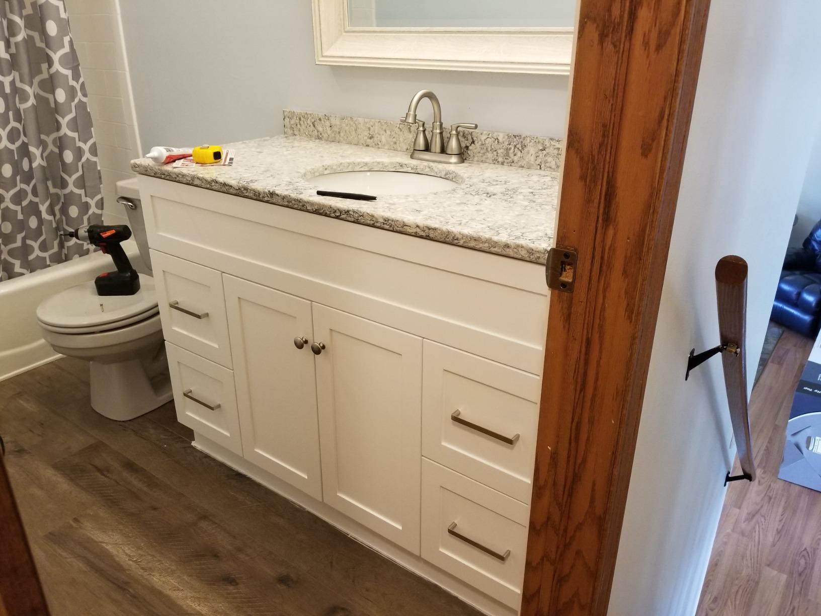 ARIEL Hamlet 36-inch Bathroom Vanity Base Cabinet,Solid Wood, 2 Soft Closing Doors, 2 Dovetail Drawers, Brushed Nickel, White customer photo 1