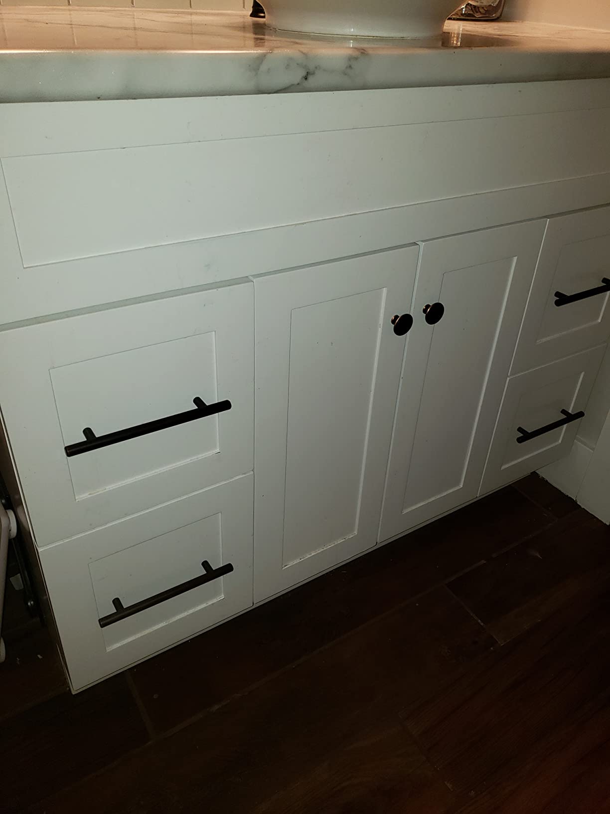 ARIEL Hamlet 36-inch Bathroom Vanity Base Cabinet,Solid Wood, 2 Soft Closing Doors, 2 Dovetail Drawers, Brushed Nickel, White customer photo 2