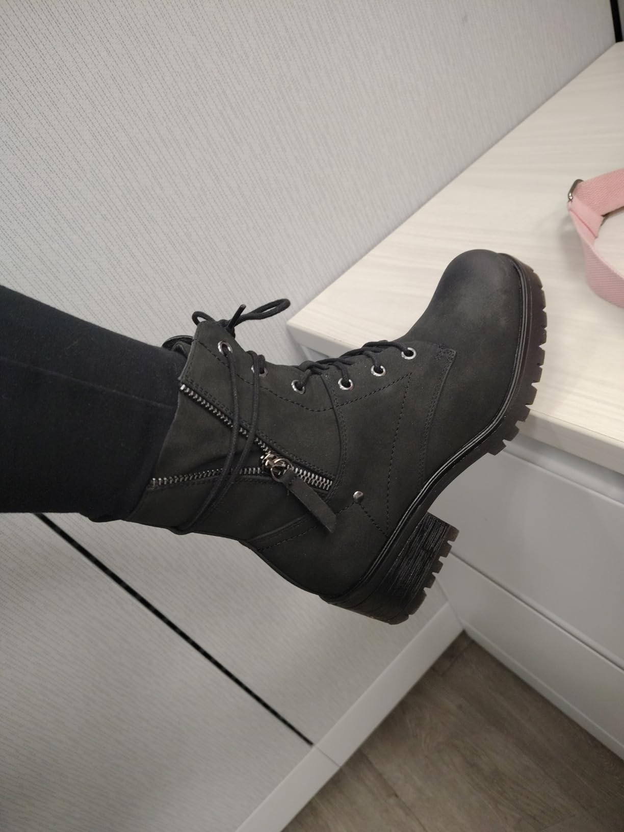 Dunes Women's Kobe Heeled Combat Boots – Lace-Up with Side Zipper, Memory Foam Insoles, Faux Fur Lining, Vegan Nubuck Leather, Wide Widths Available customer photo 1