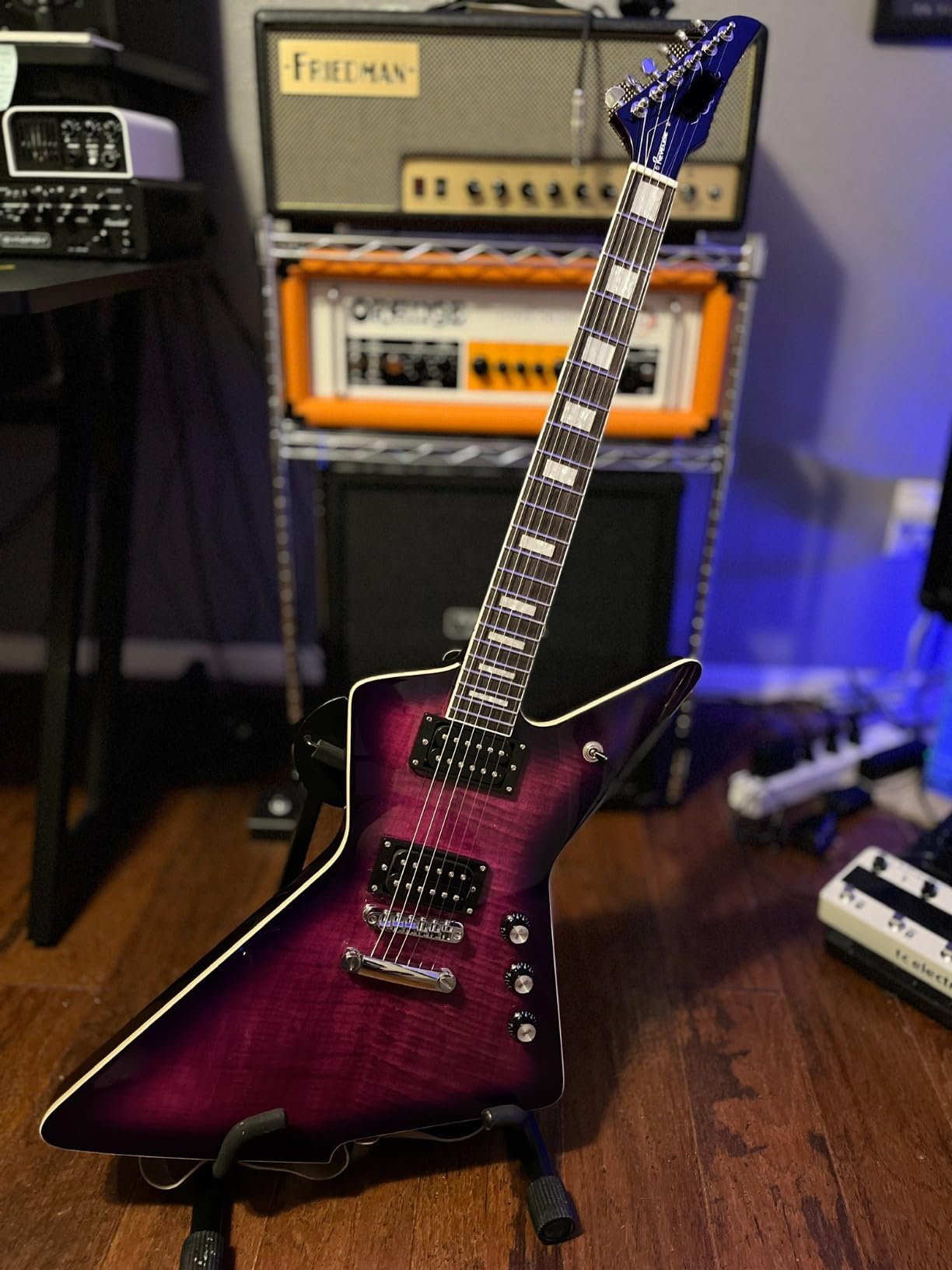 WestCreek Revenge Solid Body Electric Guitar, Heavy Metal Guitar, Right Handed, Alnico Humbucker Pickups, Rounded End Jumbo Frets, Bone nut, Rosewood Fretboard, Mahogany Body Purple customer photo 1