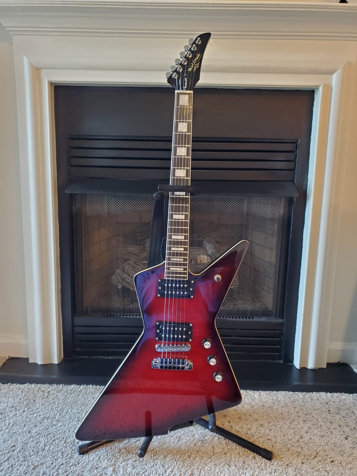 WestCreek Revenge Solid Body Electric Guitar, Heavy Metal Guitar, Right Handed, Alnico Humbucker Pickups, Rounded End Jumbo Frets, Bone nut, Rosewood Fretboard, Mahogany Body Purple customer photo 2