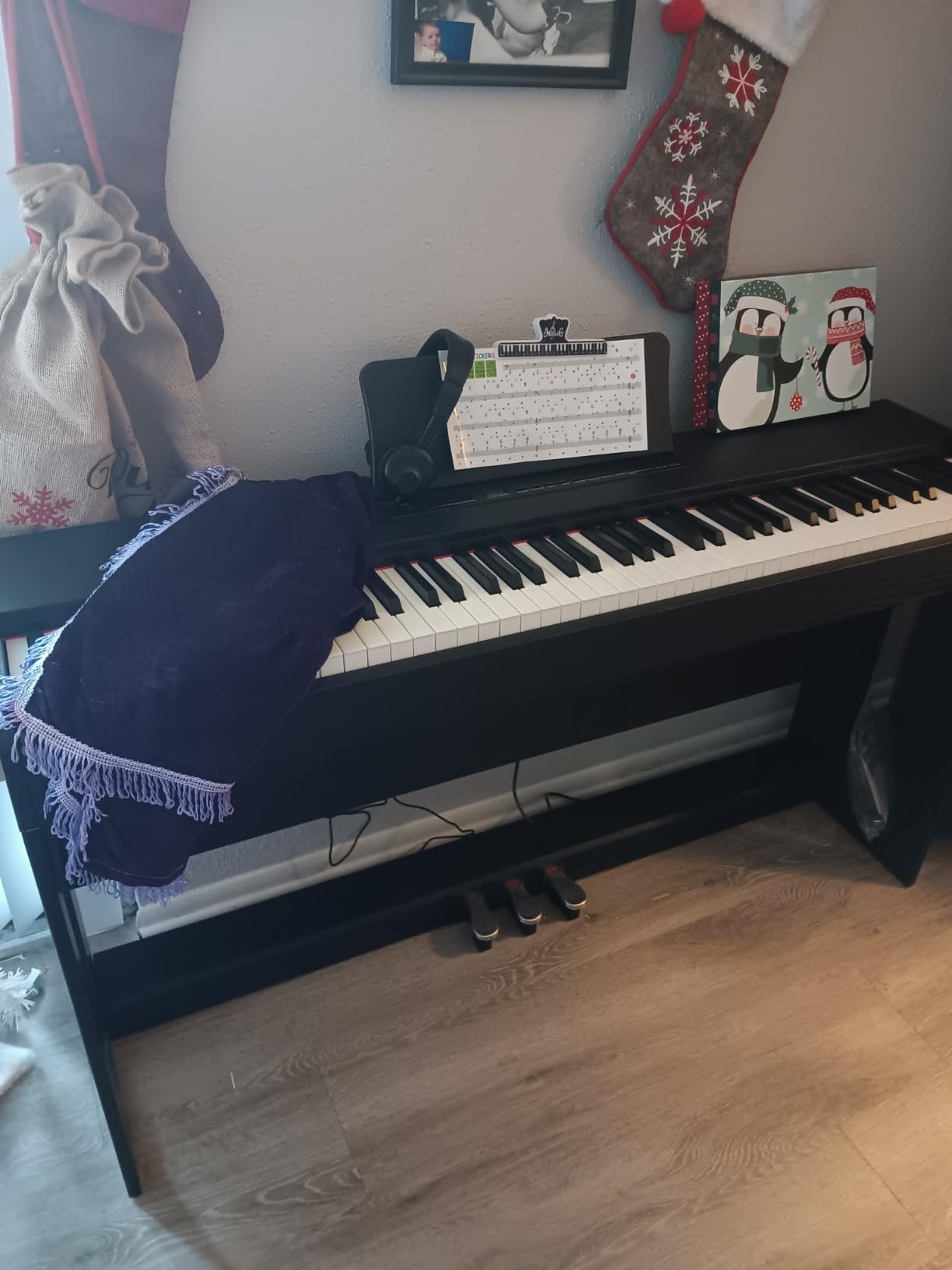 Ktaxon Digital Piano 88 Key Fully Weighted Action Upright Piano (Black) | Fully Weighted Keys, Professional 3-Pedal, Split, Transpose, Bluetooth MIDI | W/3-Pedal Unit, Headset, Stickers, Clip & Dust Cover customer photo 1