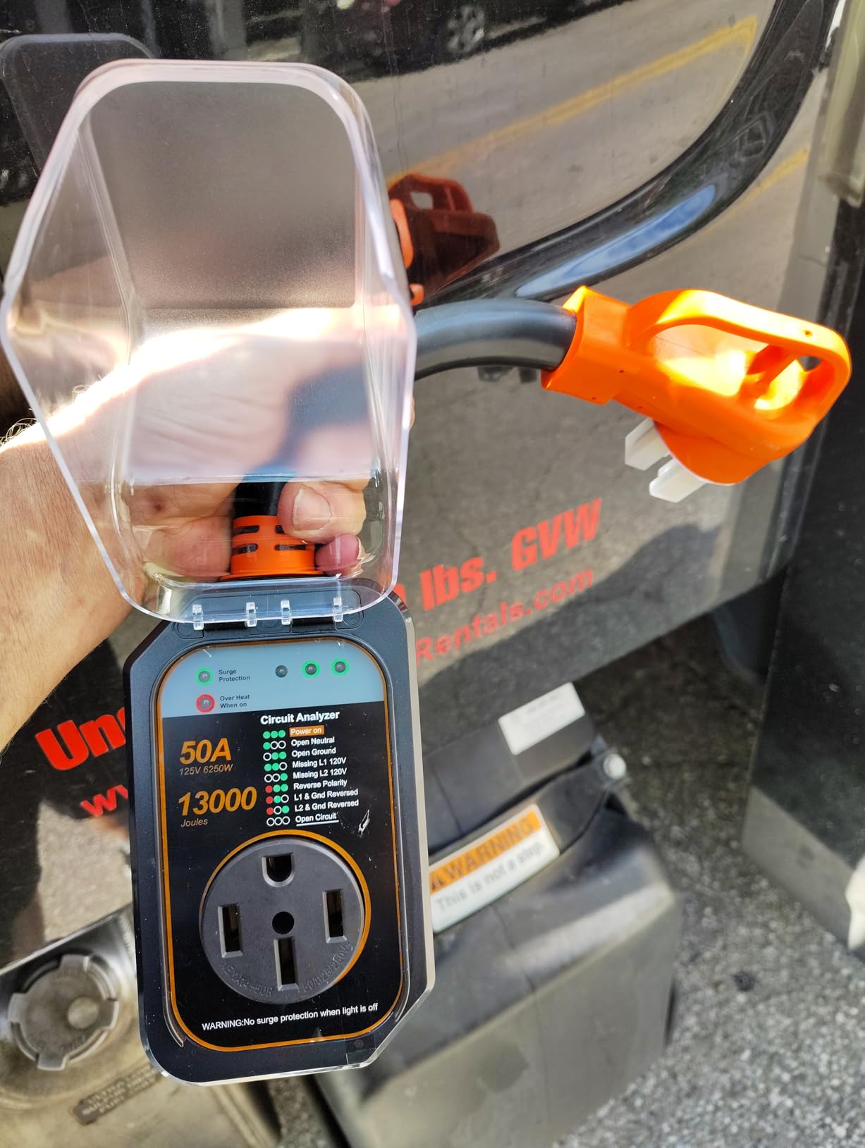 GEARGO RV Surge Protectors 50 Amp Waterproof, [𝟐𝟎𝟐𝟔 𝐍𝐞𝐰 𝐔𝐩𝐠𝐫𝐚𝐝𝐞𝐝] RV Circuit Analyzer, Full Protection RV Adapter Plug for Camper(Orange) customer photo 2
