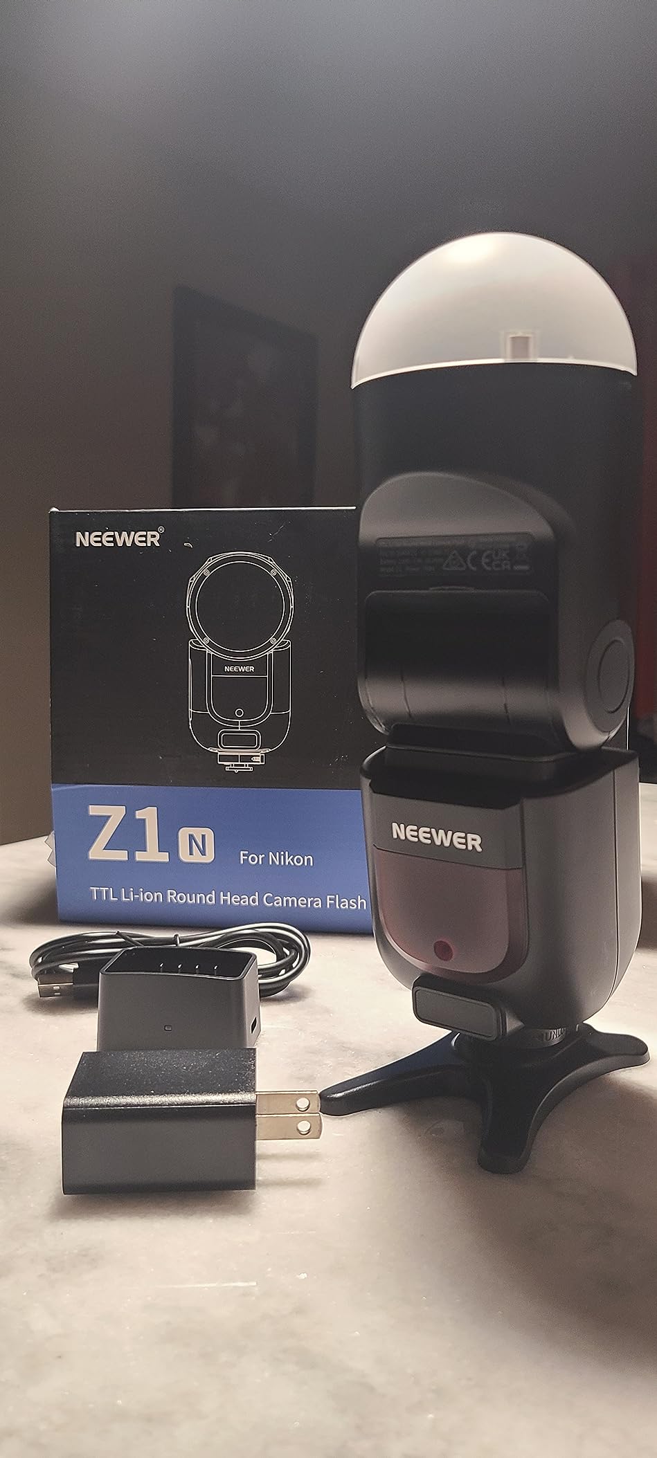 NEEWER Z1-N TTL Round Head Flash Speedlite for Nikon with Magnetic Dome Diffuser, 76Ws 2.4G 1/8000s HSS Speedlight, 10 Levels LED Modeling Lamp, 2600mAh Battery, 480 Full Power Shots, 1.5s Recycling customer photo 1