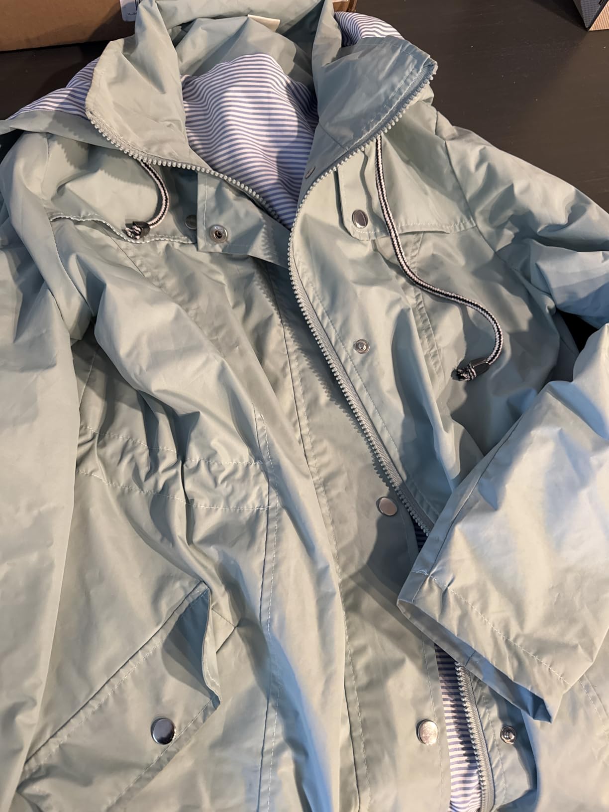 Kikibell Rain Jacket Women Striped Lined Hooded Lightweight Raincoat Outdoor Waterproof Windbreaker customer photo 1