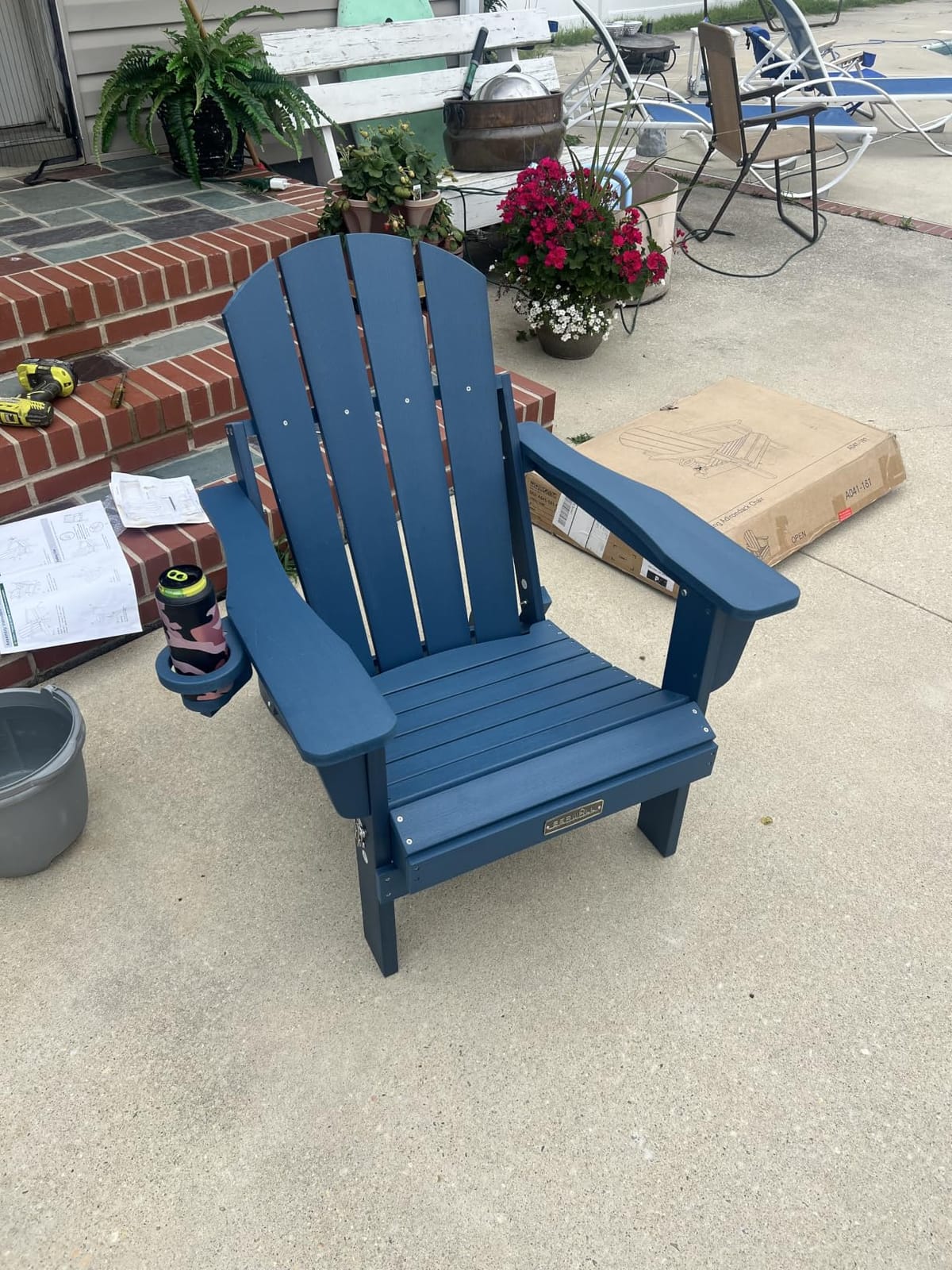 SERWALL Folding Adirondack Chair Set of 4 with Cup Holder for Fire Pit-Blue customer photo 2