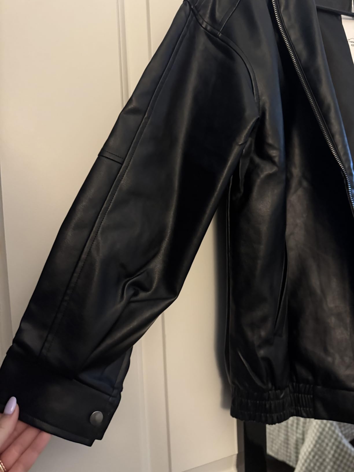 Trendy Queen Womens Oversized Leather Jacket Moto Bomber Coat Fall&Winter customer photo 1