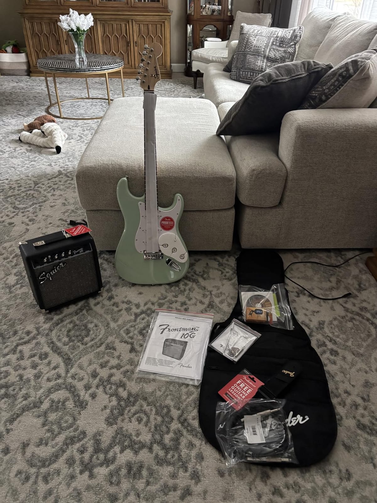 Fender Squier Sonic Stratocaster Pack - Surf Green Bundle with Frontman 10G Amp, Gig Bag, Cable, Strap, Tuner, Picks, and Austin Bazaar Guitar DVD customer photo 1