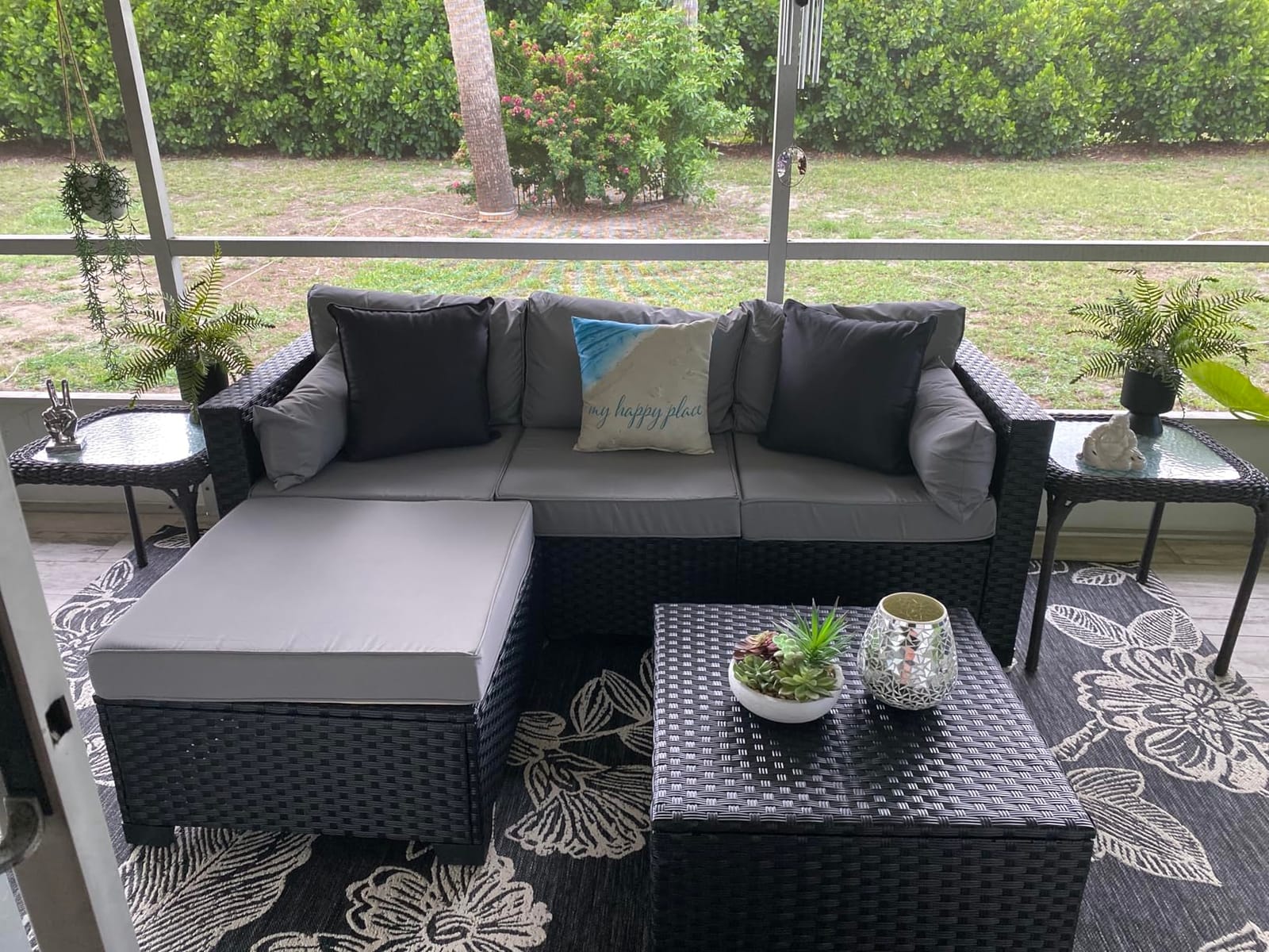 Rattaner Outdoor Furniture Set 3 Pieces Wicker Patio Furniture Outdoor Sectional Patio Couch Outdoor Coffee Table All-Weather Non-Slip Cushions Waterproof Covers, Peacock Blue customer photo 1