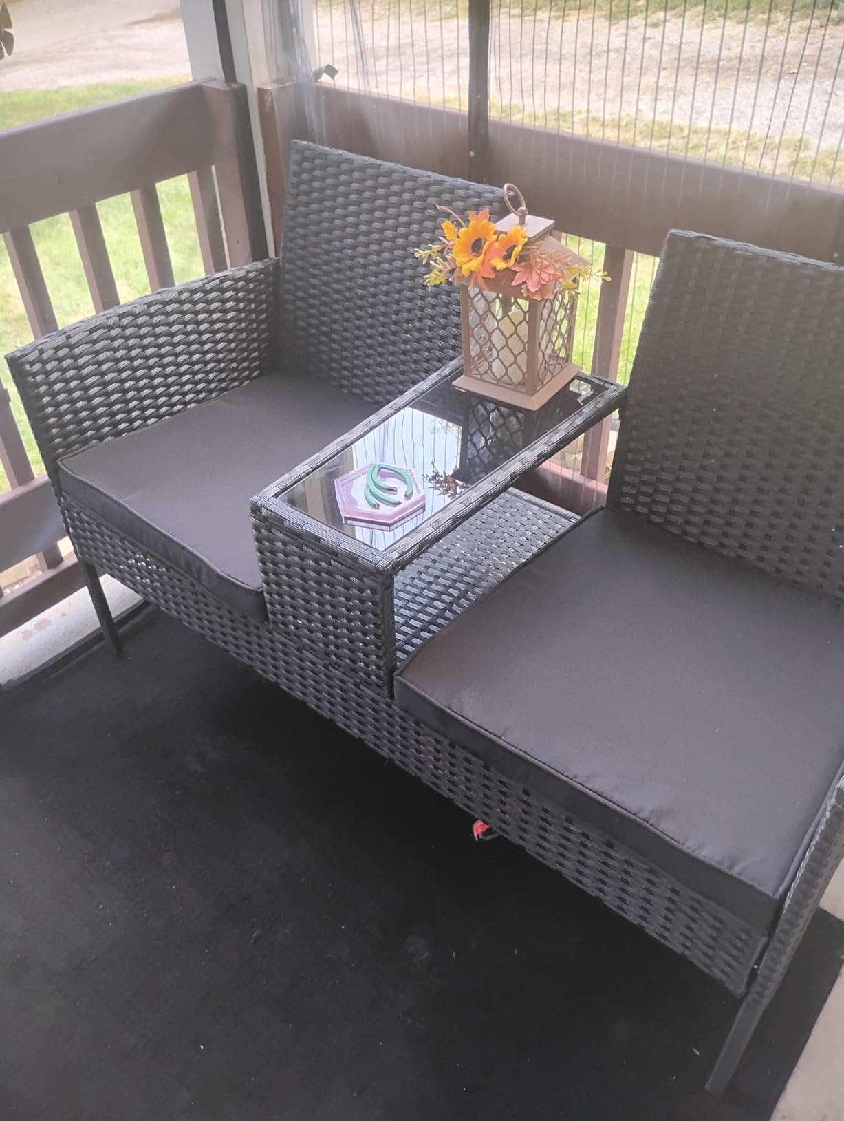 Kromax Wicker 2 Seat Patio Loveseat, Outdoor Rattan Loveseat with Table customer photo 1