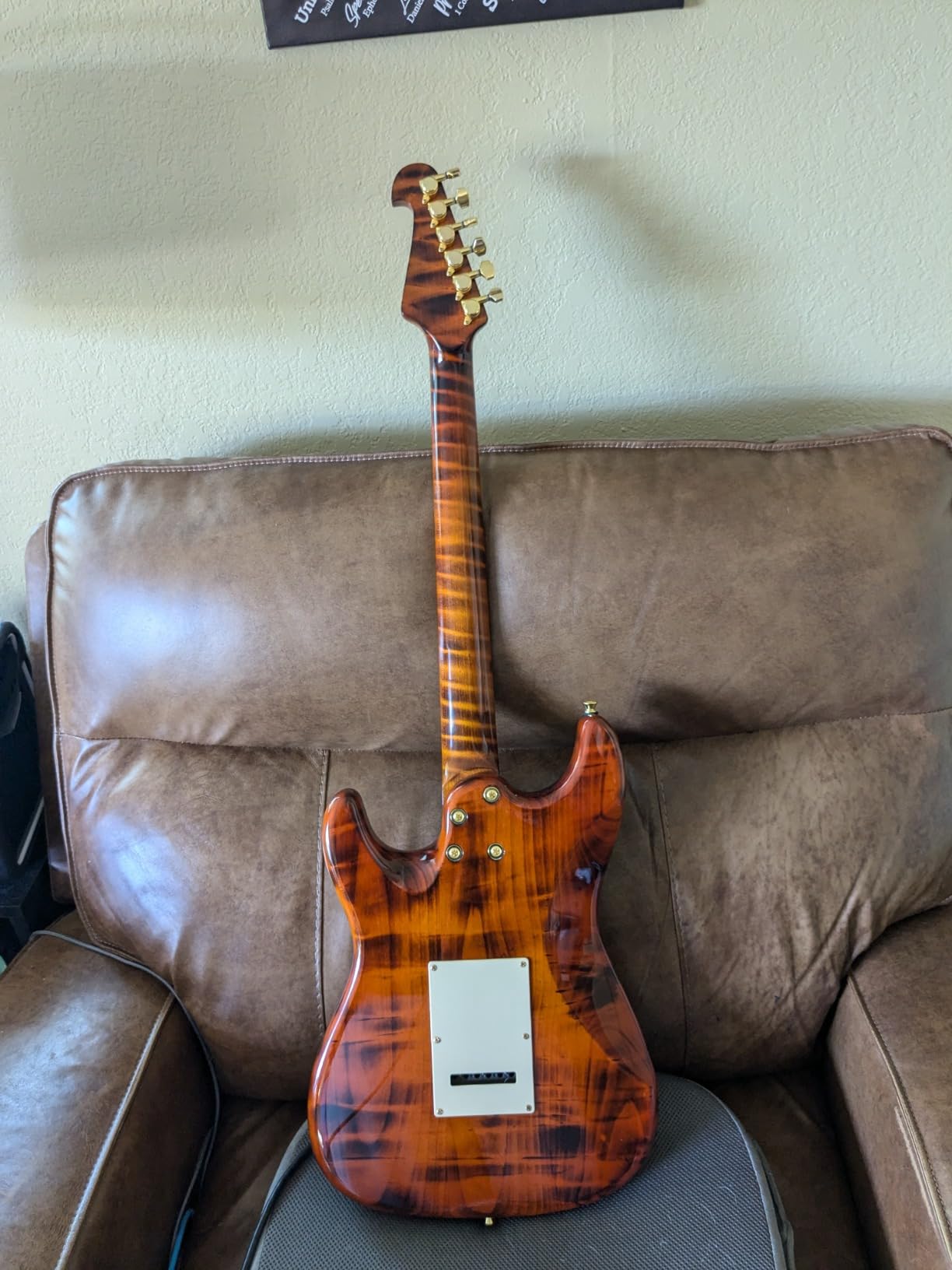 Bullfighter Electric Guitar with Tiger Stripe Flamed Maple Top & Gold Pickguard, Solid Body D190 customer photo 1