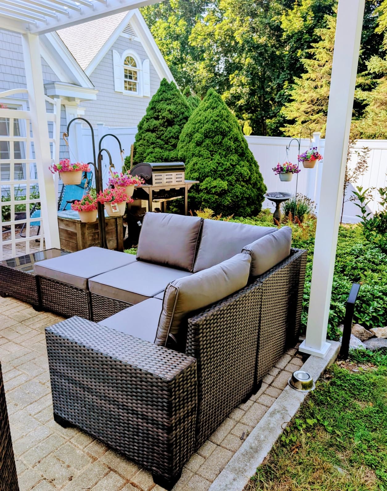 JOYURE 5 Pieces Patio Furniture Set All-Weather Outdoor Wicker Sectional Conversation Sofa Rattan Patio Seating Sofa with Cushion and Glass Table and Ottoman for Porch Poolside,Peacock Blue customer photo 1