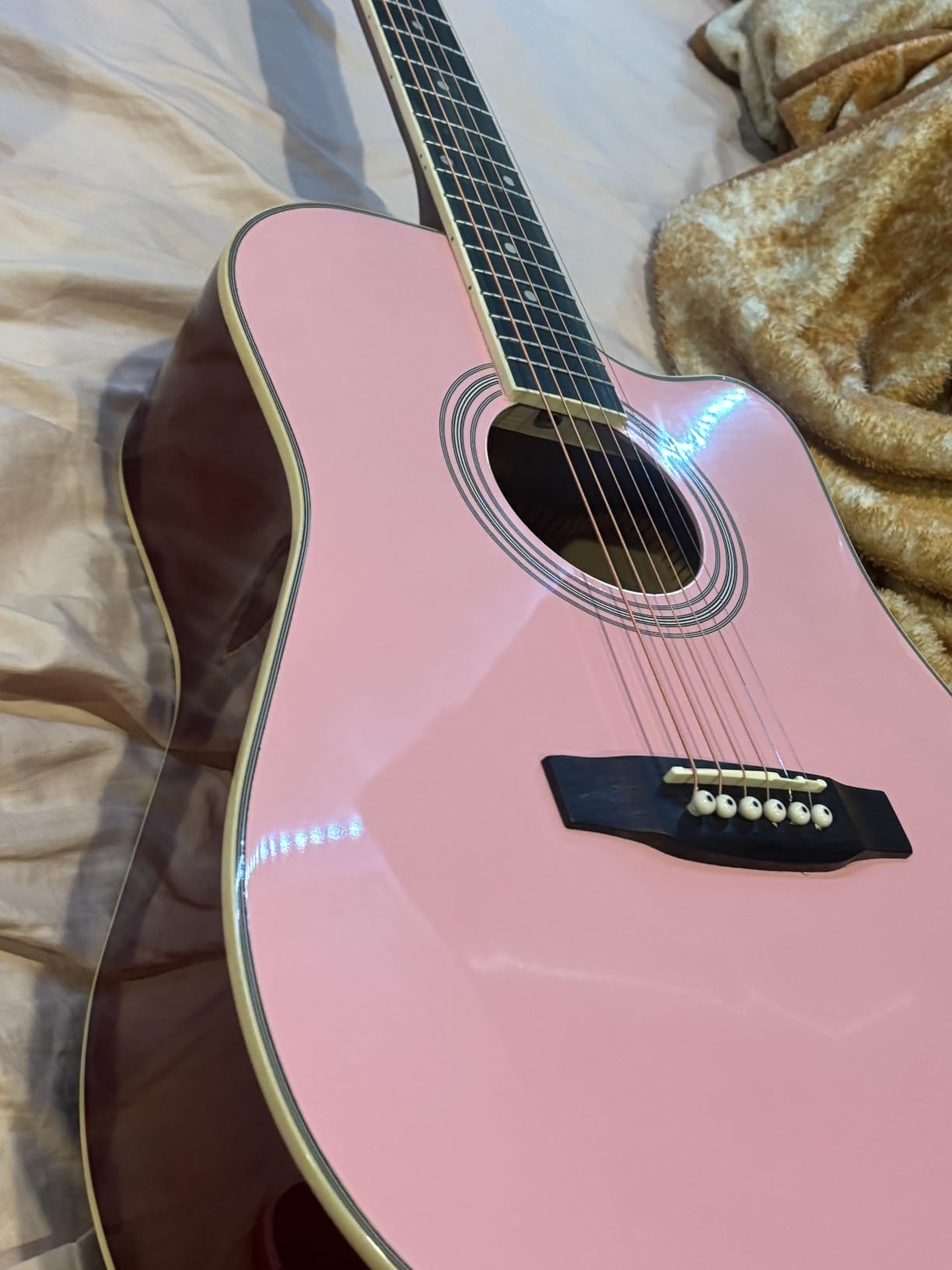 Best Choice Products 41in Beginner Acoustic Guitar Full Size All Wood Cutaway Guitar Starter Set w/Case, Strap, Capo, Strings, Picks - Aged Natural customer photo 2