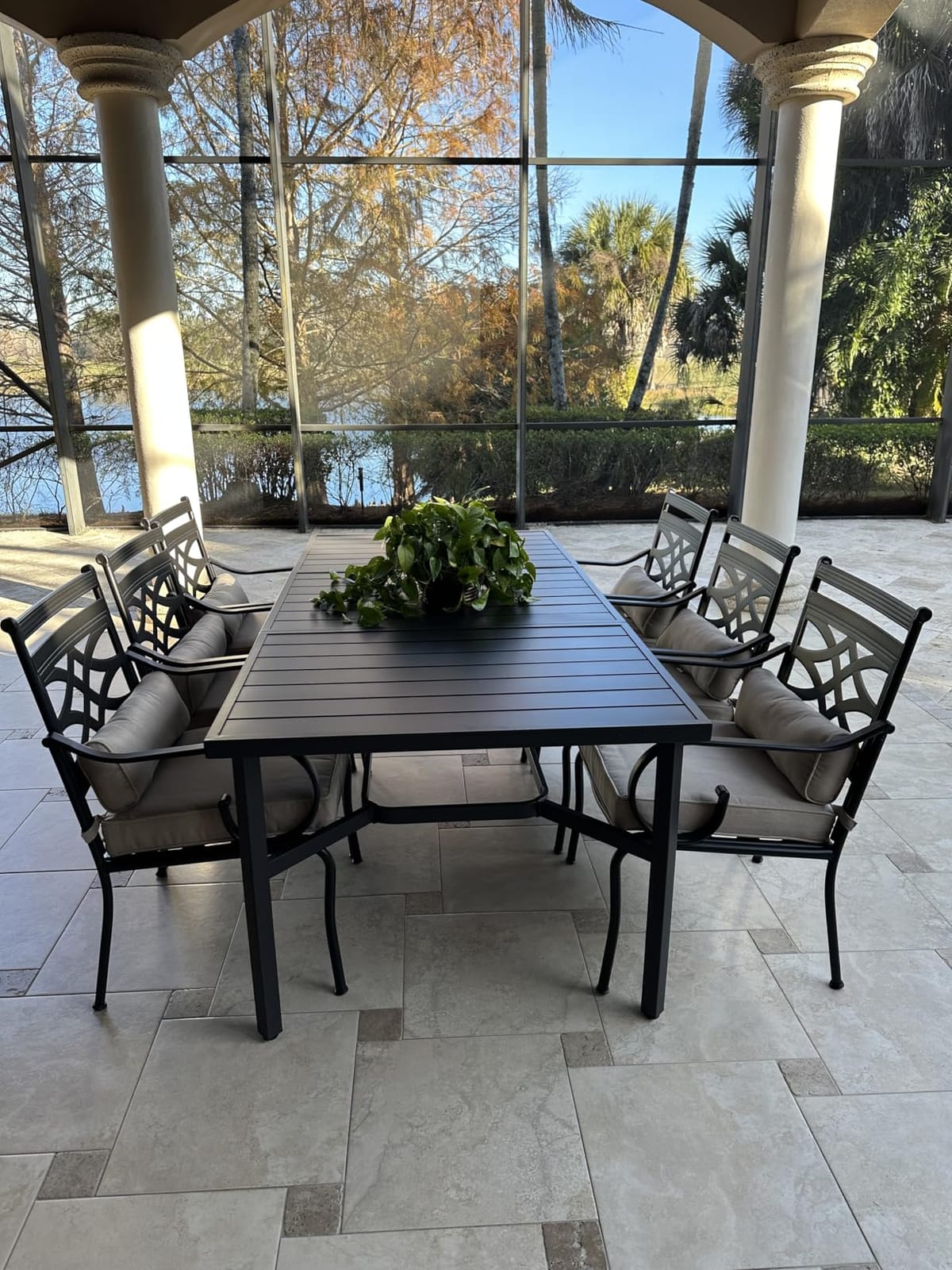 MIXPATIO Outdoor Dining Table for 8, Black Metal Table w/Umbrella Hole customer photo 1
