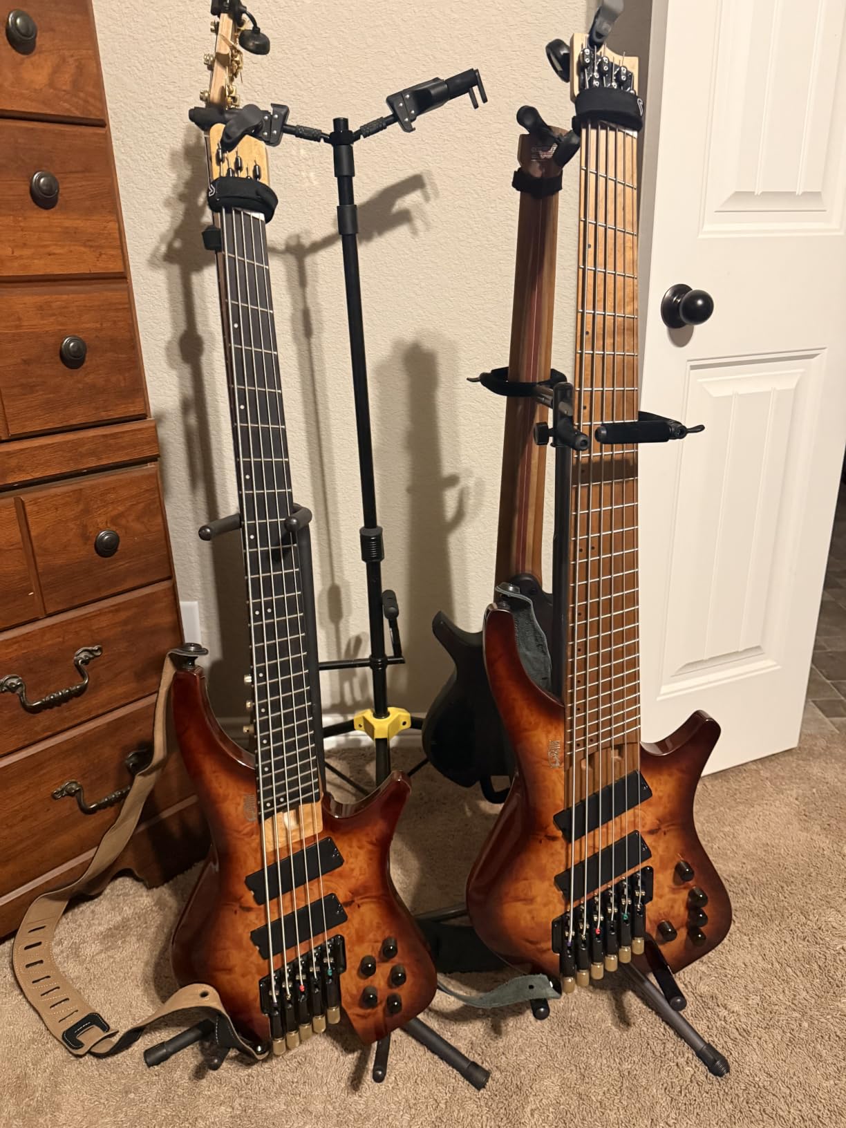 5 String Headless Electric Bass Guitar poplar body Carbon Fibre Maple neck fanned fret customer photo 1