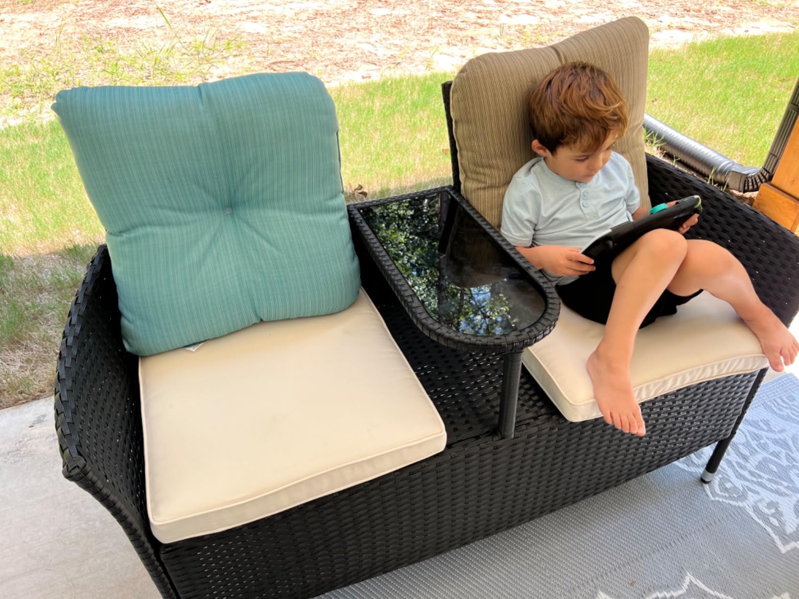 Yaheetech Patio Loveseat, Outdoor Wicker Double Chair w/Side Table customer photo 2