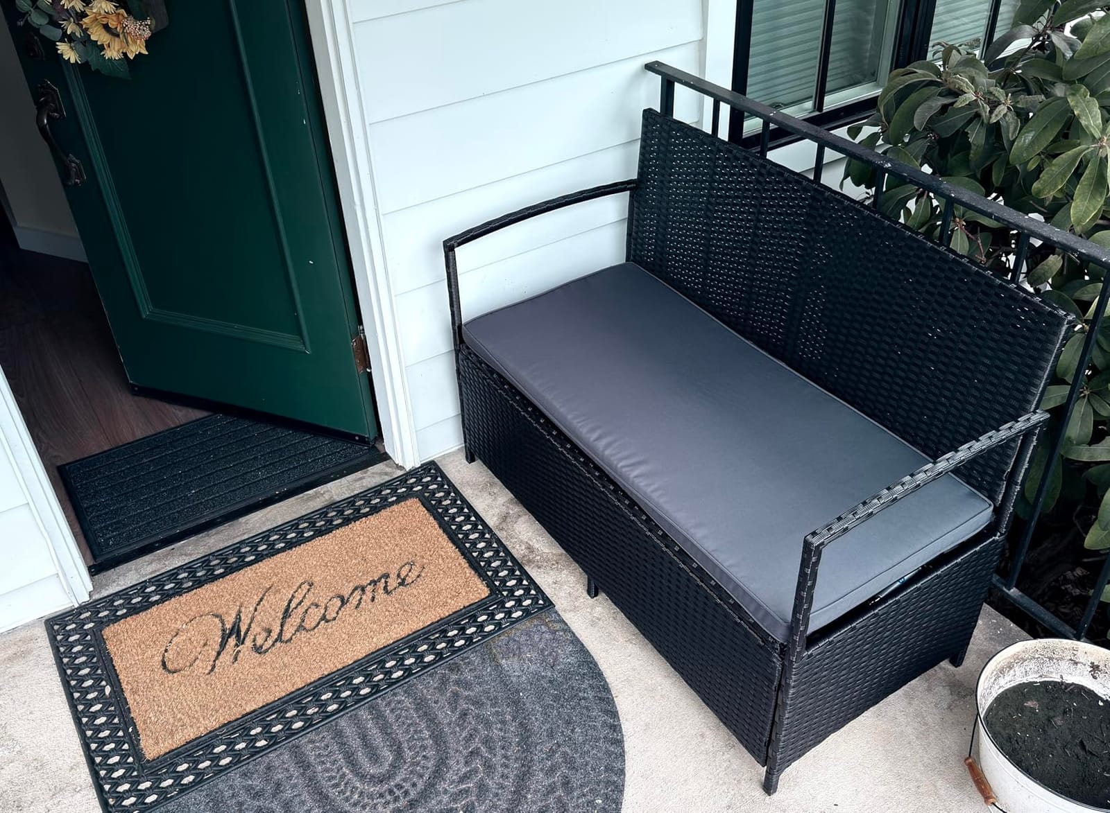Greesum Patio Loveseat PE Rattan Wicker Outdoor Furniture,Black & Gray customer photo 1