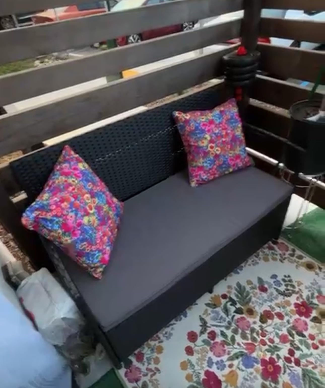 Greesum Patio Loveseat PE Rattan Wicker Outdoor Furniture,Black & Gray customer photo 2