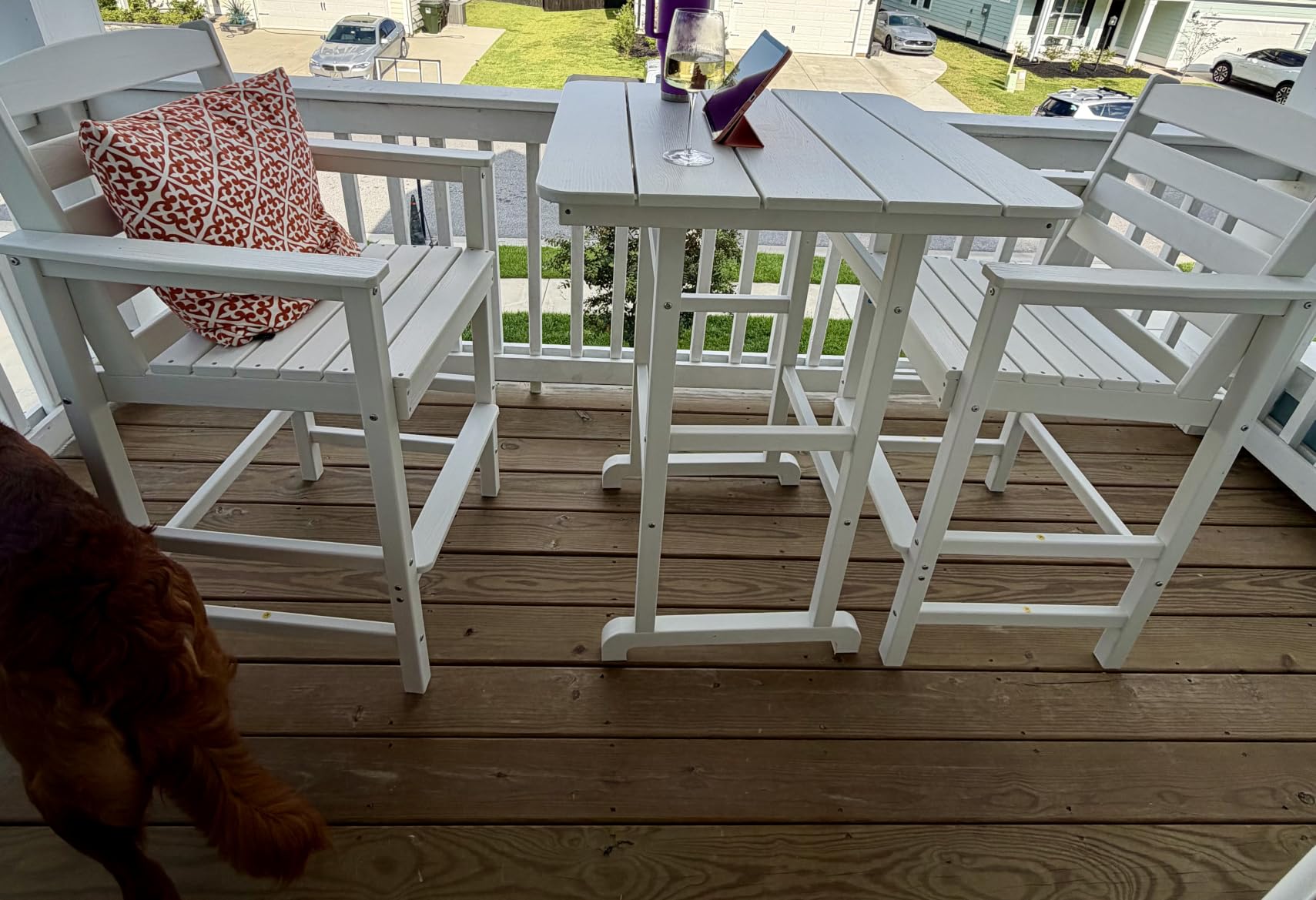 SERWALL 3 Pcs Textilene Bar Height Adirondack Chairs and Table Set, Grey customer photo 1