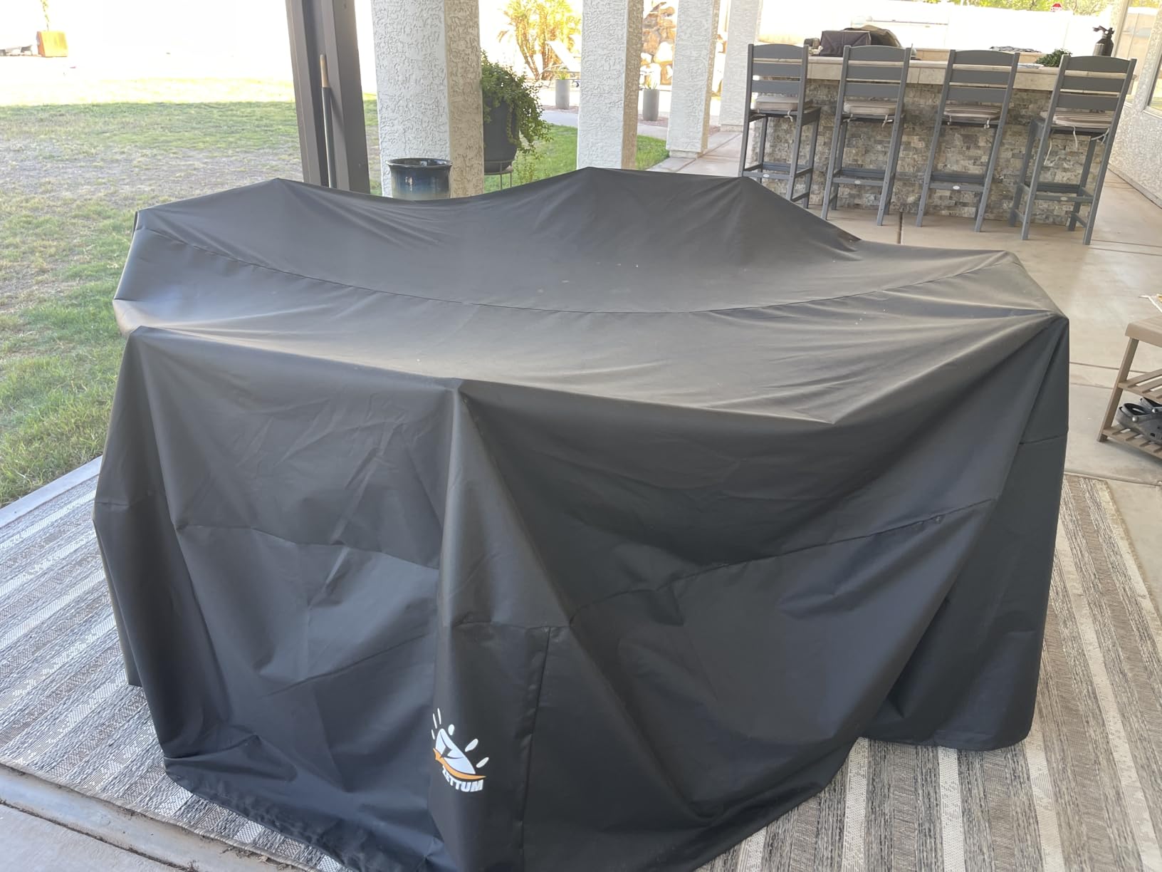 Zettum Patio Furniture Cover Rectangle - 600D Outdoor Table Cover Waterproof & Heavy Duty, Large Lawn Furniture Sofa Set Covers for Outside Dining Table and Chairs Seating Combo - 126 x 74 x 28 Inch customer photo 1