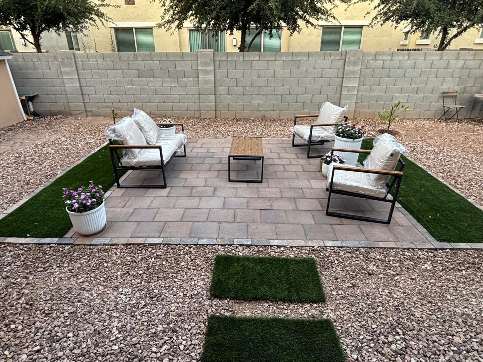 4 Pieces Metal Patio Furniture Set for Outdoor Balcony, Blue customer photo 1