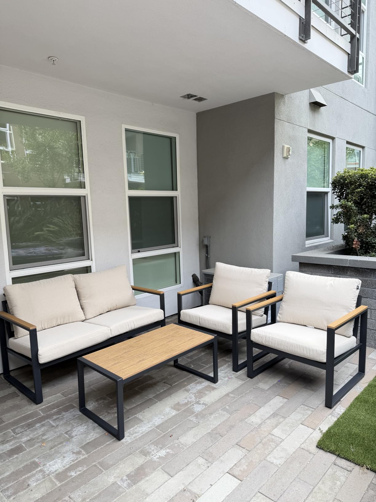 4 Pieces Metal Patio Furniture Set for Outdoor Balcony, Blue customer photo 2