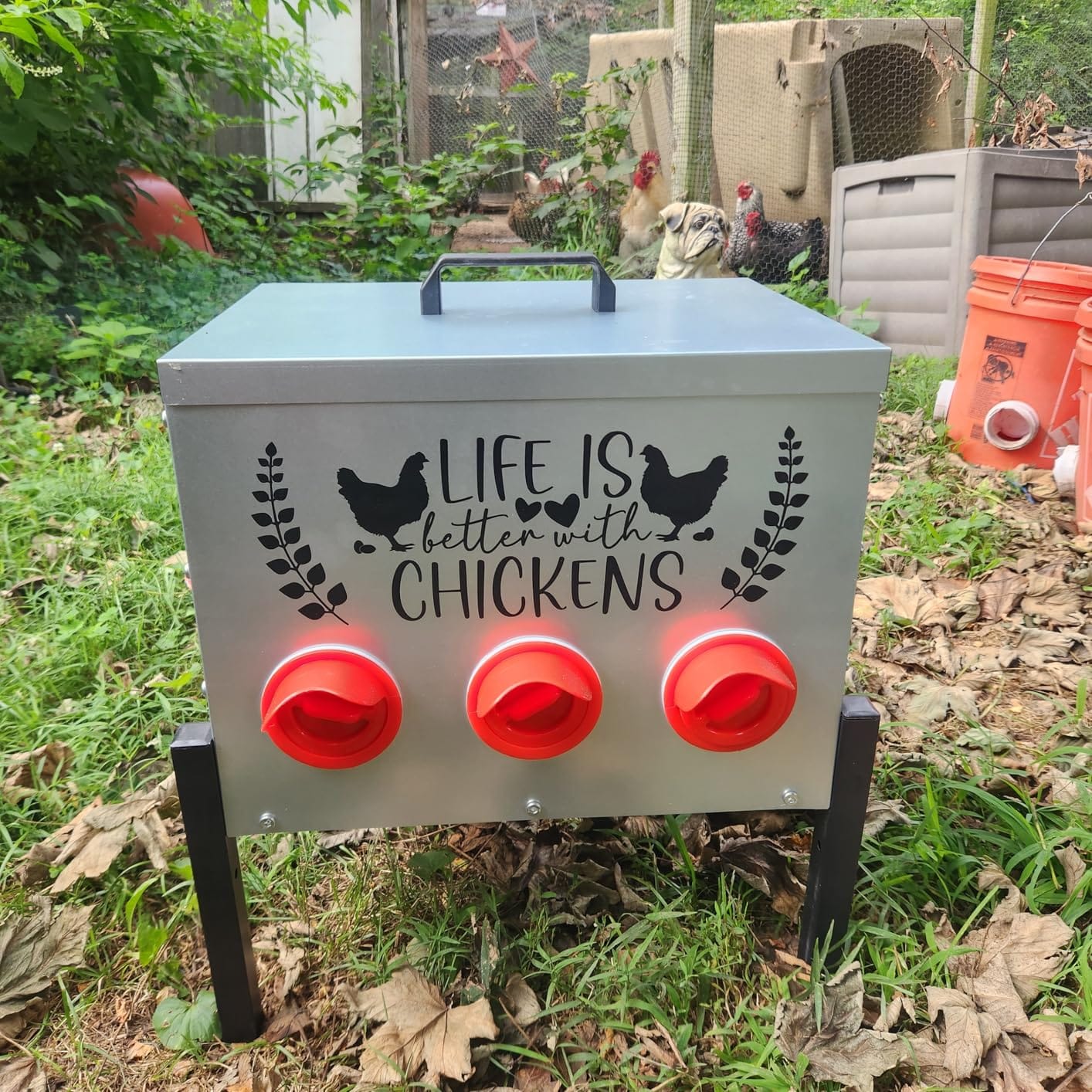 TGEYD 50LB Large Automatic Chicken Feeder – 8 Feeding Ports, No-Waste Poultry Feeder, with Adjustable Legs & Locking Lid customer photo 2