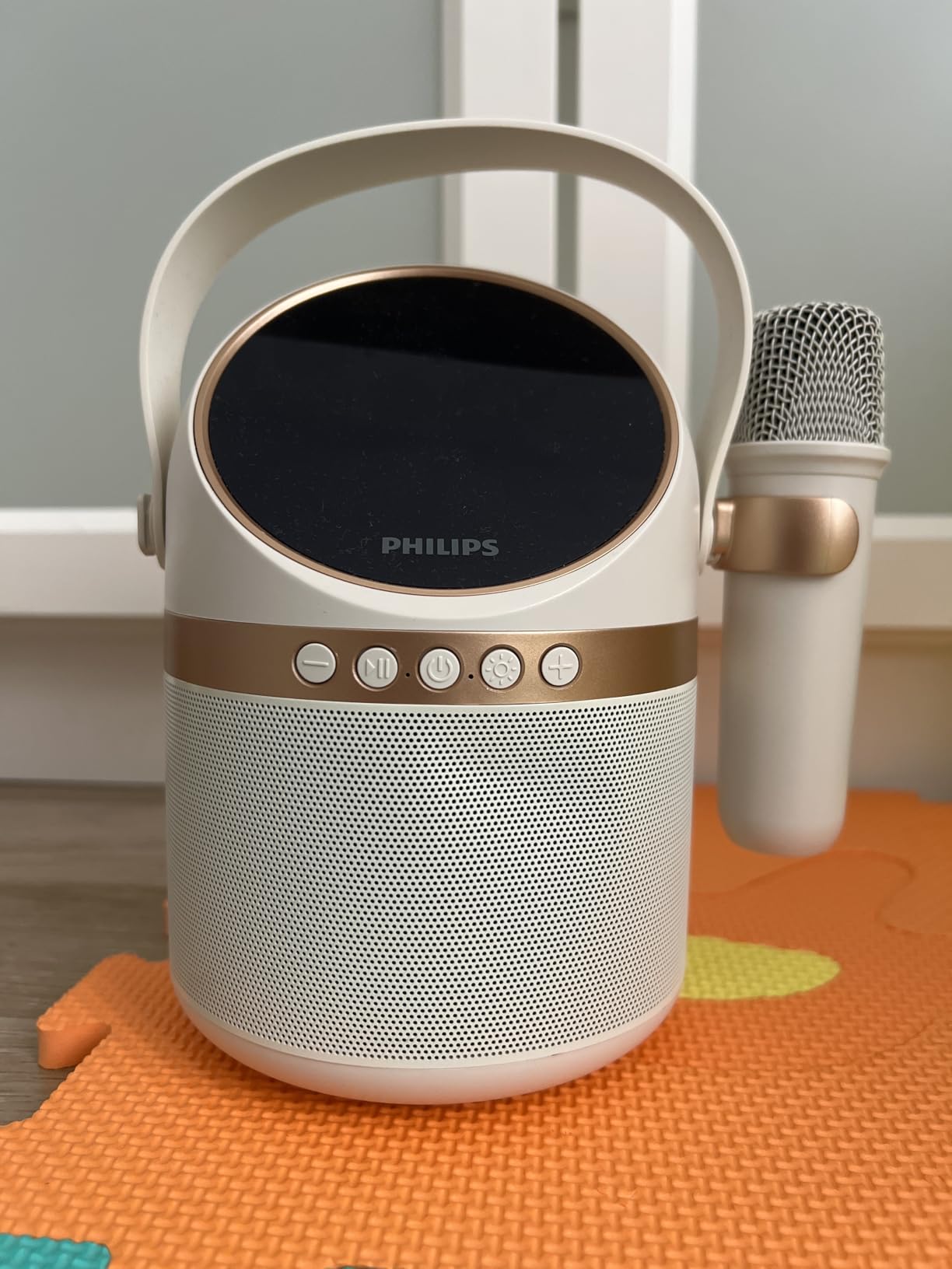 PHILIPS S2508 Portable Karaoke Machine, Party Bluetooth Speaker with 2 Karaoke Microphones, 7H Battery, Multi-Colored Light Modes with Display Screen, 6 Vocal Effects, USB, AUX or TF Card Input, Mini, White customer photo 2