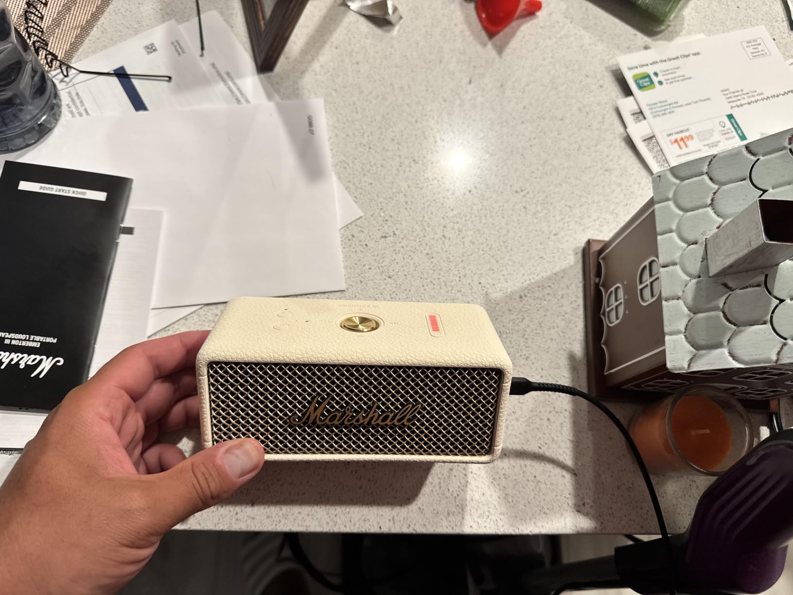 Marshall Emberton III Portable Bluetooth Waterproof Speaker - Cream | Rugged IP67 Waterproof & Dustproof Design | 32+ Hr Playtime | Loud Stereo Sound & Deep Bass | Wireless for Outdoors & Travel customer photo 1