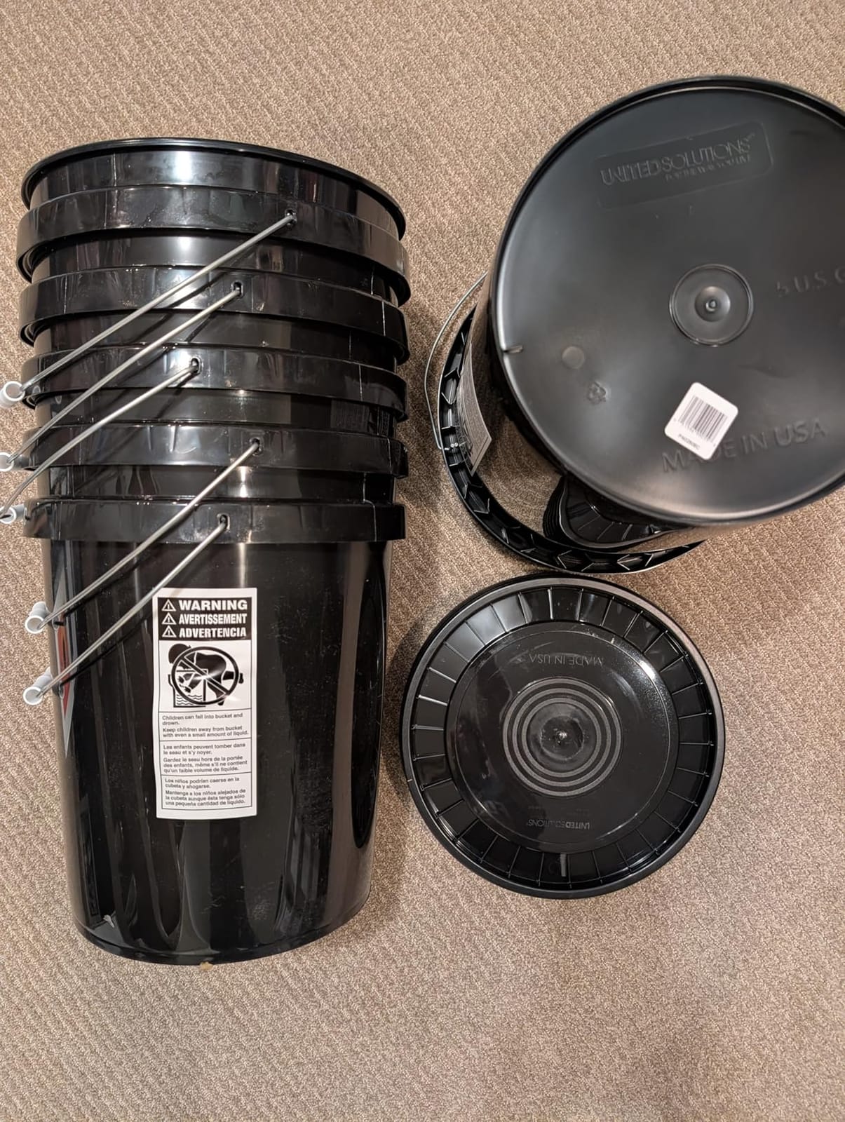 United Solutions 5-Gallon Heavy-Duty Buckets with Snap-On Lids, 6-Pack – BPA-Free, Food-Grade Plastic, Multi-Purpose Storage for Home, DIY, and Job Sites – Black customer photo 2