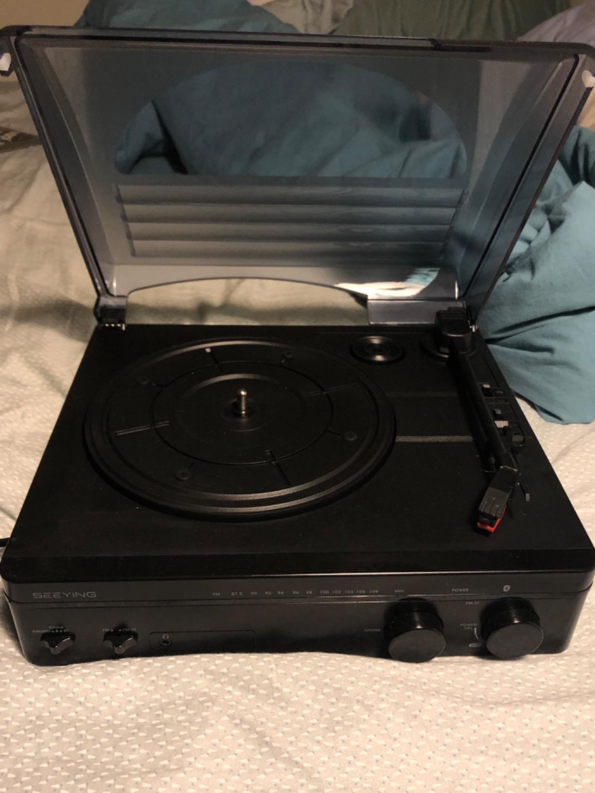 SeeYing Vinyl Record Player with Built in Speakers, HiFi Turntable | Bluetooth Belt Drive Turntable for Vinyl Records with Magnetic Cartridge, Auto Stop and Warm Light Design customer photo 2