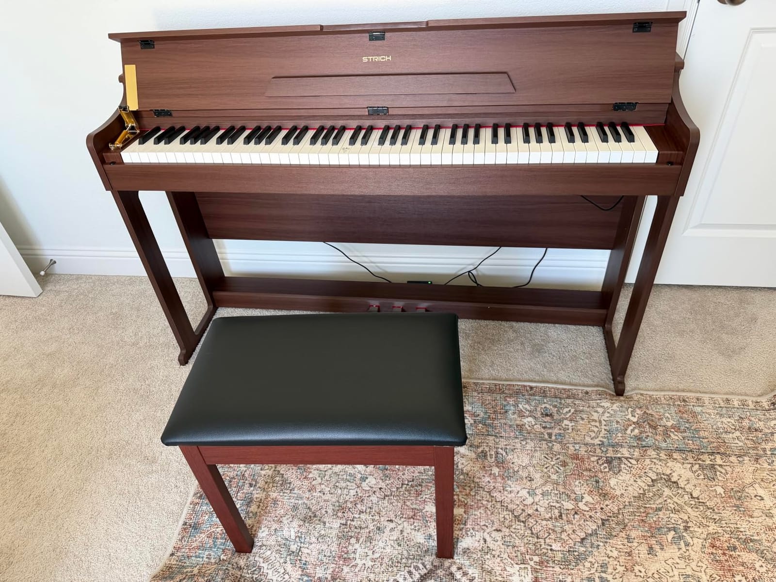 STRICH Digital Piano 88 Keys, Hammer-Action Weighted Keyboard, Full size Electric Piano Keyboard with Furniture Stand, 25Wx2 Speakers, Supports USB-MIDI/Wireless Connect, SDP-300W (Color Mahogany) customer photo 2