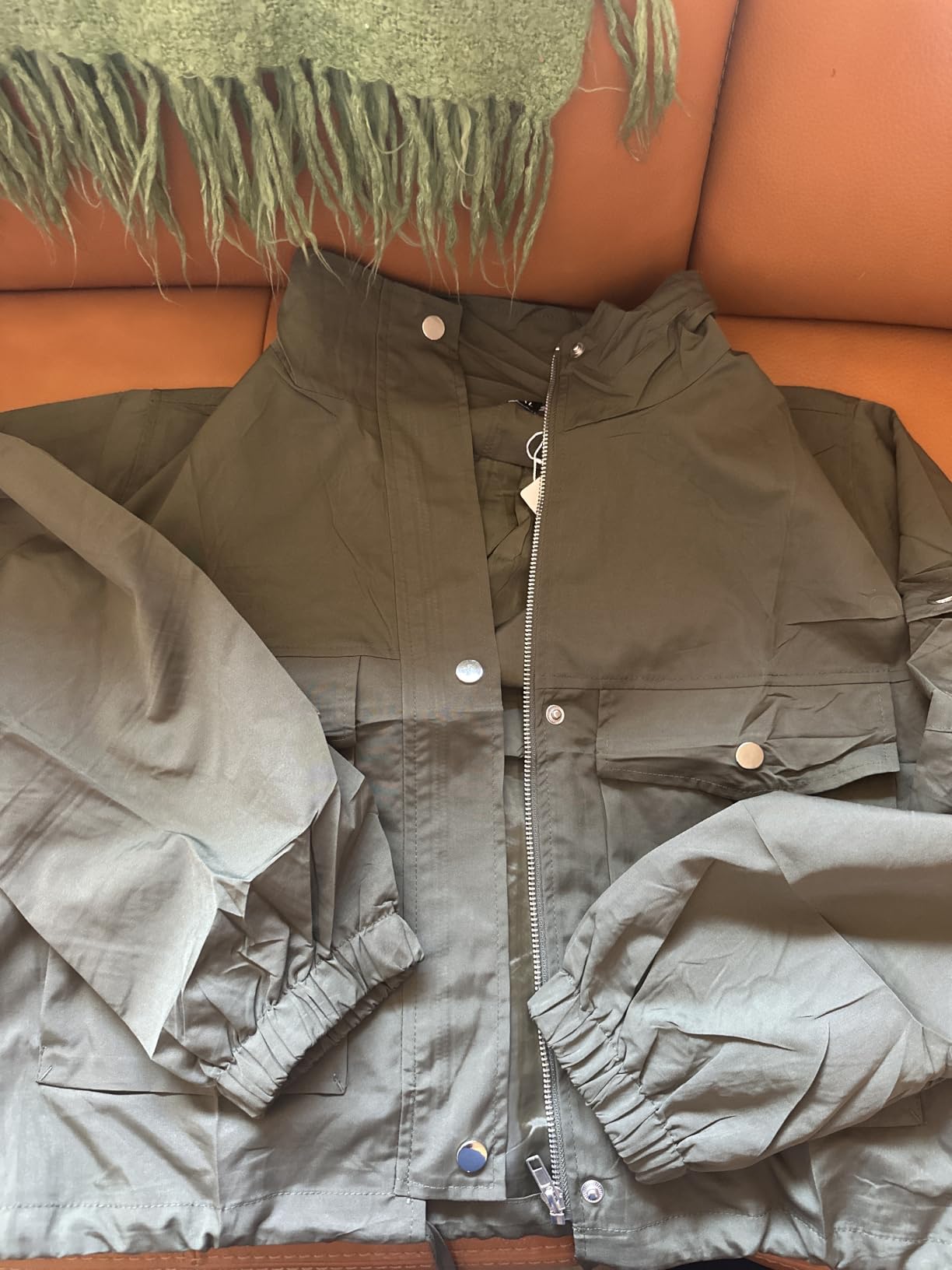 UEAL Womens Lightweight Cropped Bomber Jacket With Pockets customer photo 2