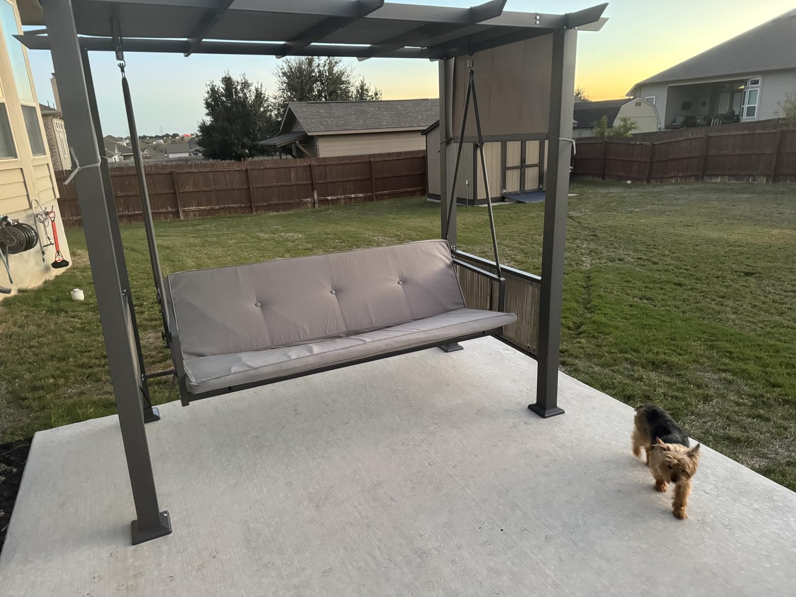 Pamapic 3-Seat Porch Swing with Stand, 990 LBS 2 in 1 Convertible Bed Patio Swings with Canopy Adjustable, Wicker Side Panel Swing Chair Outdoor with Cushion for Backyard, Porch, Garden (Gray) customer photo 1