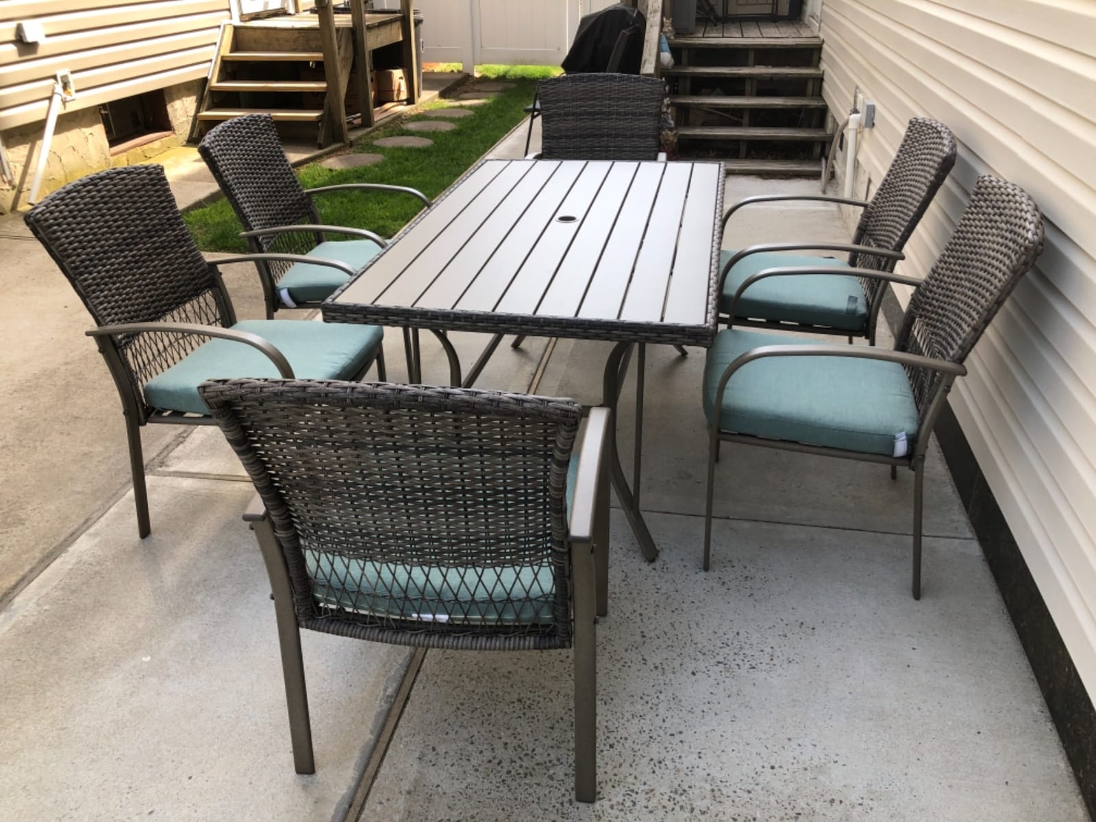 Pamapic Outdoor Dining Sets for 6, Rectangular Steel Slat Table with 6 Textilene Chairs, 7 Piece Patio Table and Chairs Set with Umbrella Hole for Patio, Backyard, Poolside (Grey, No Umbrella) customer photo 2